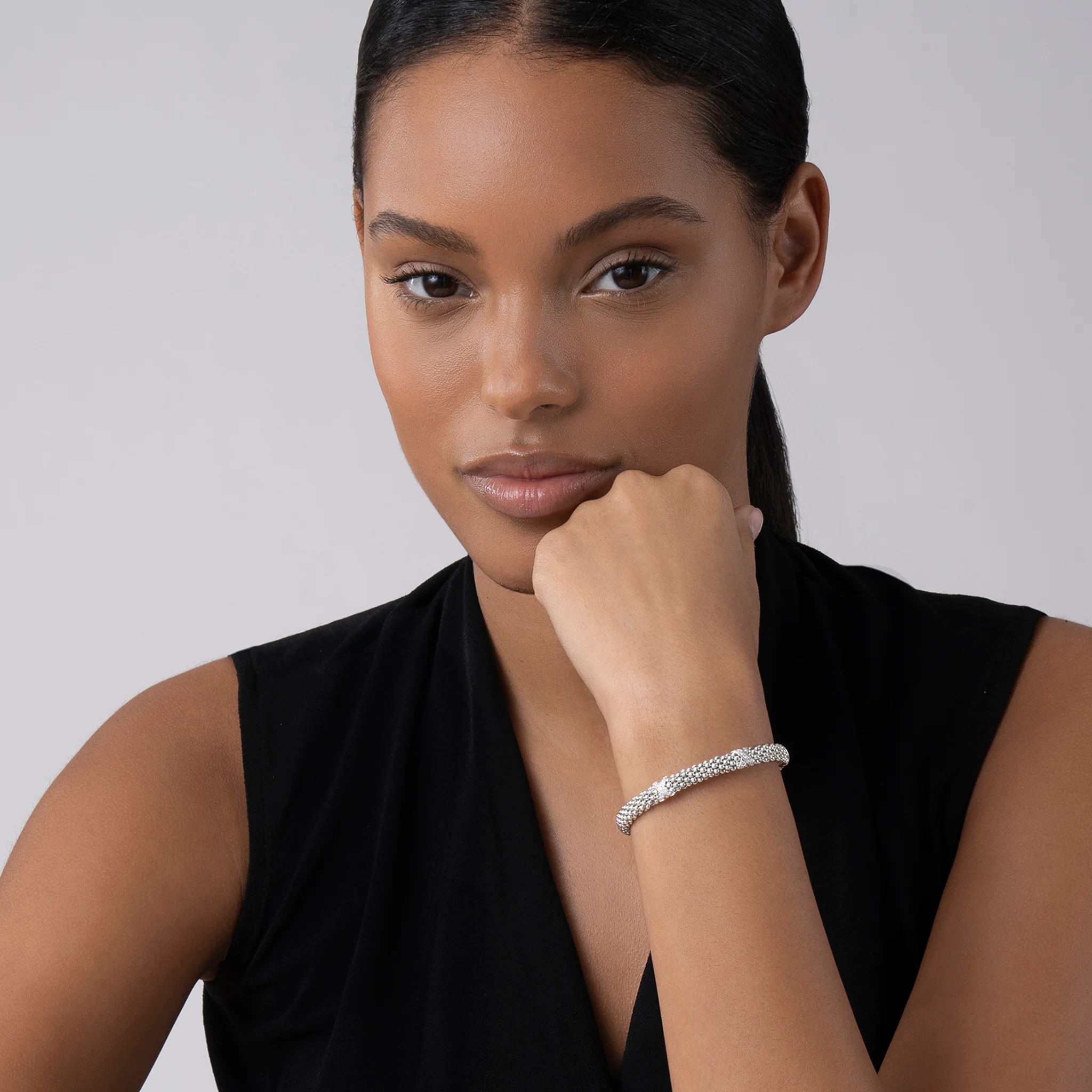 Embrace Three Station Silver X Diamond Bracelet | 6mm - Image 2