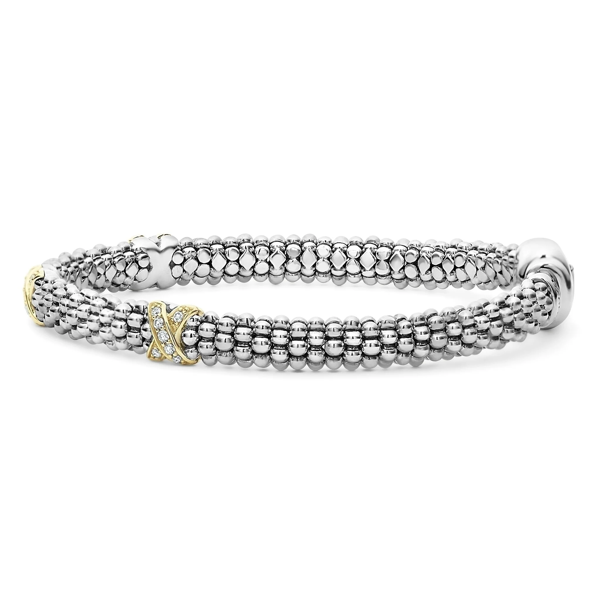 Embrace Three Station Gold X Diamond Caviar Bracelet | 6mm - Image 4