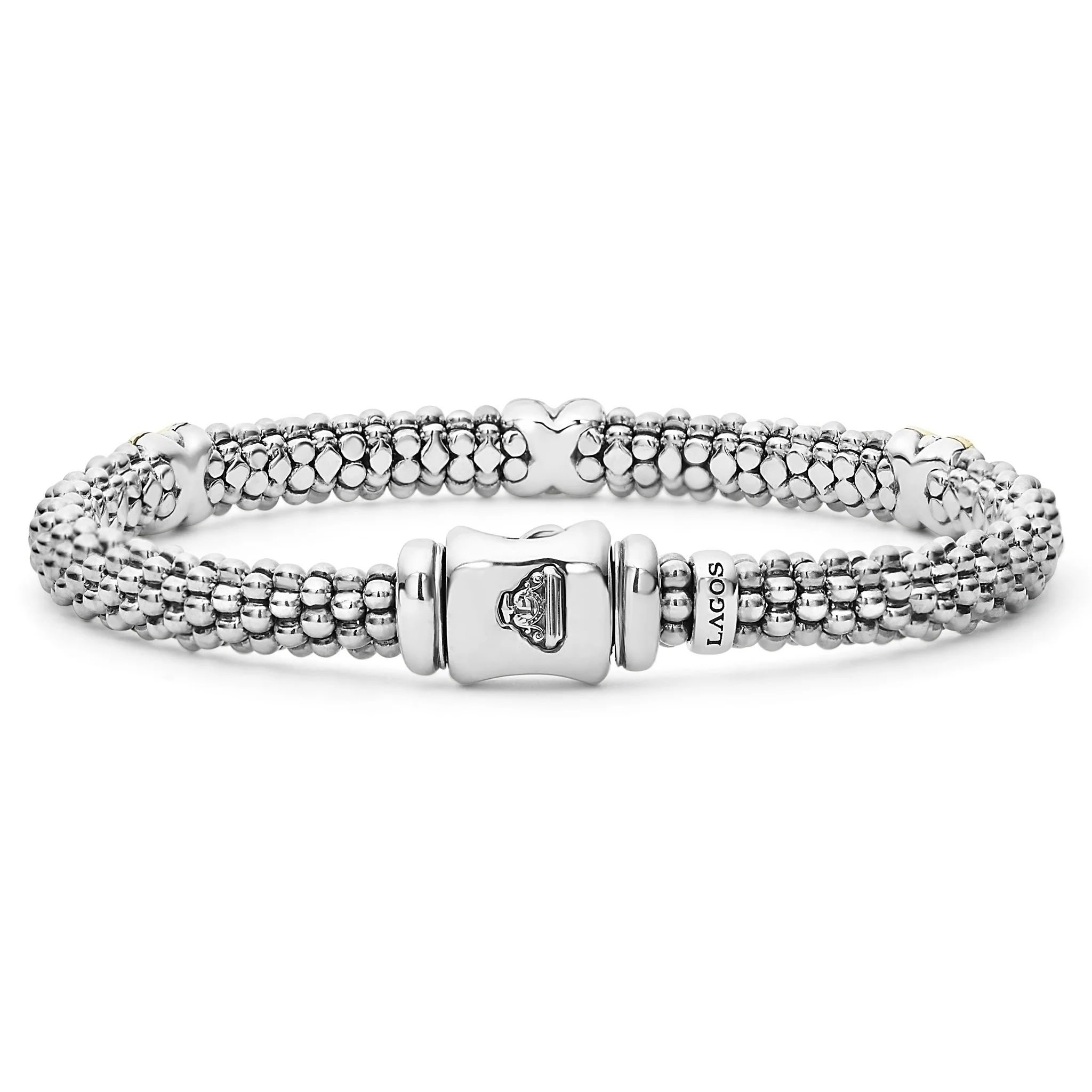 Embrace Three Station Gold X Diamond Caviar Bracelet | 6mm - Image 5