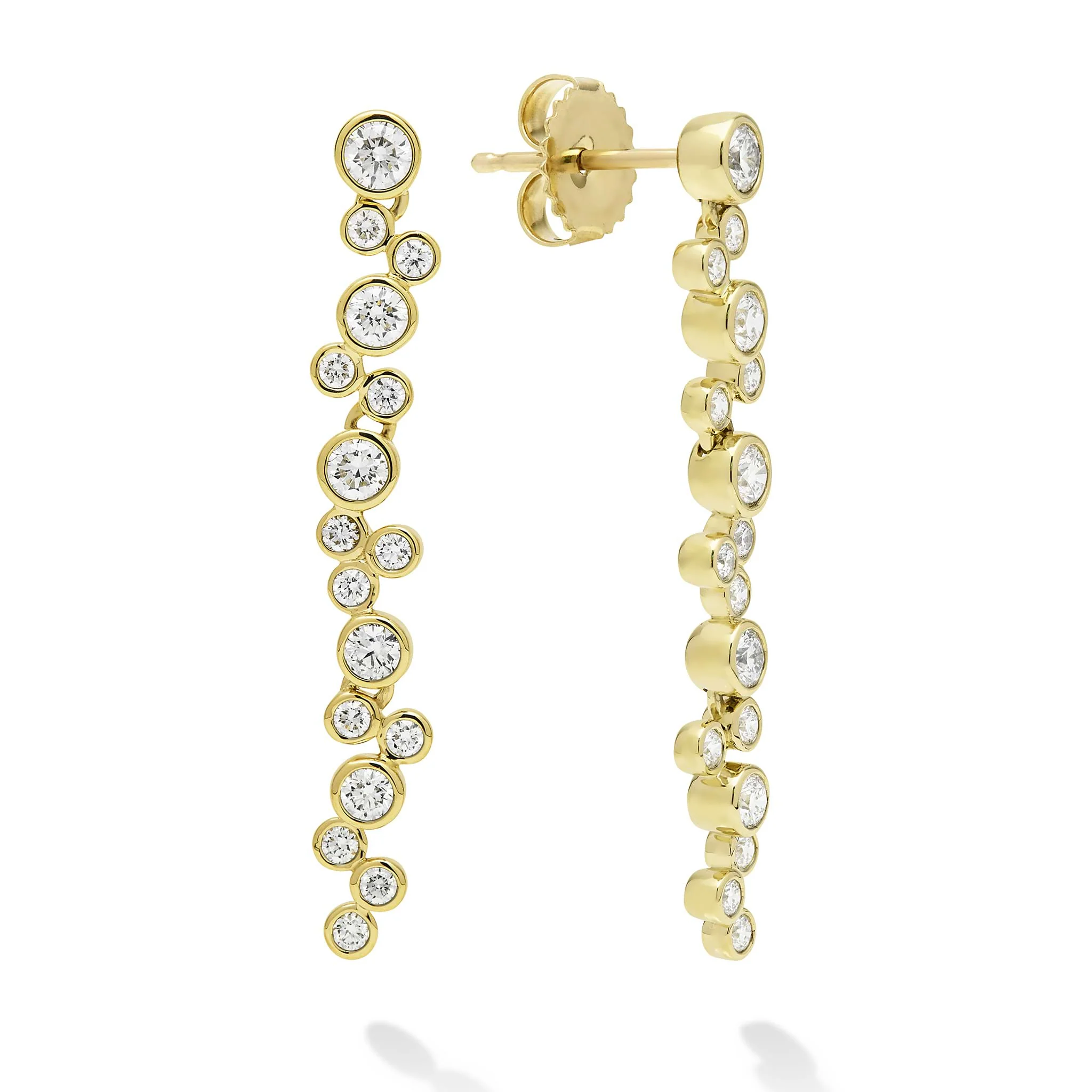 Fizz 18K Gold Seventeen Diamond Drop Linear Earrings