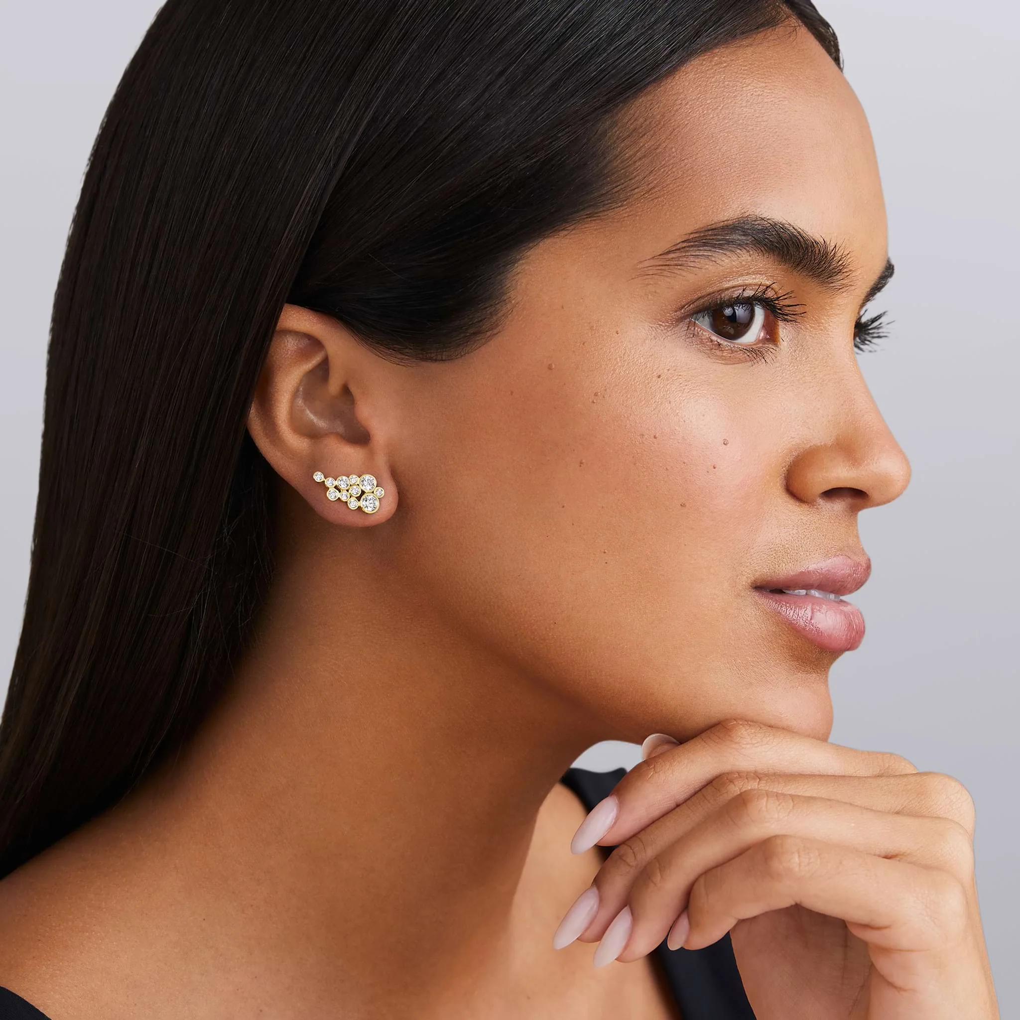 Fizz 18K Gold Eleven Diamond Cluster Stud Earrings - Image 2