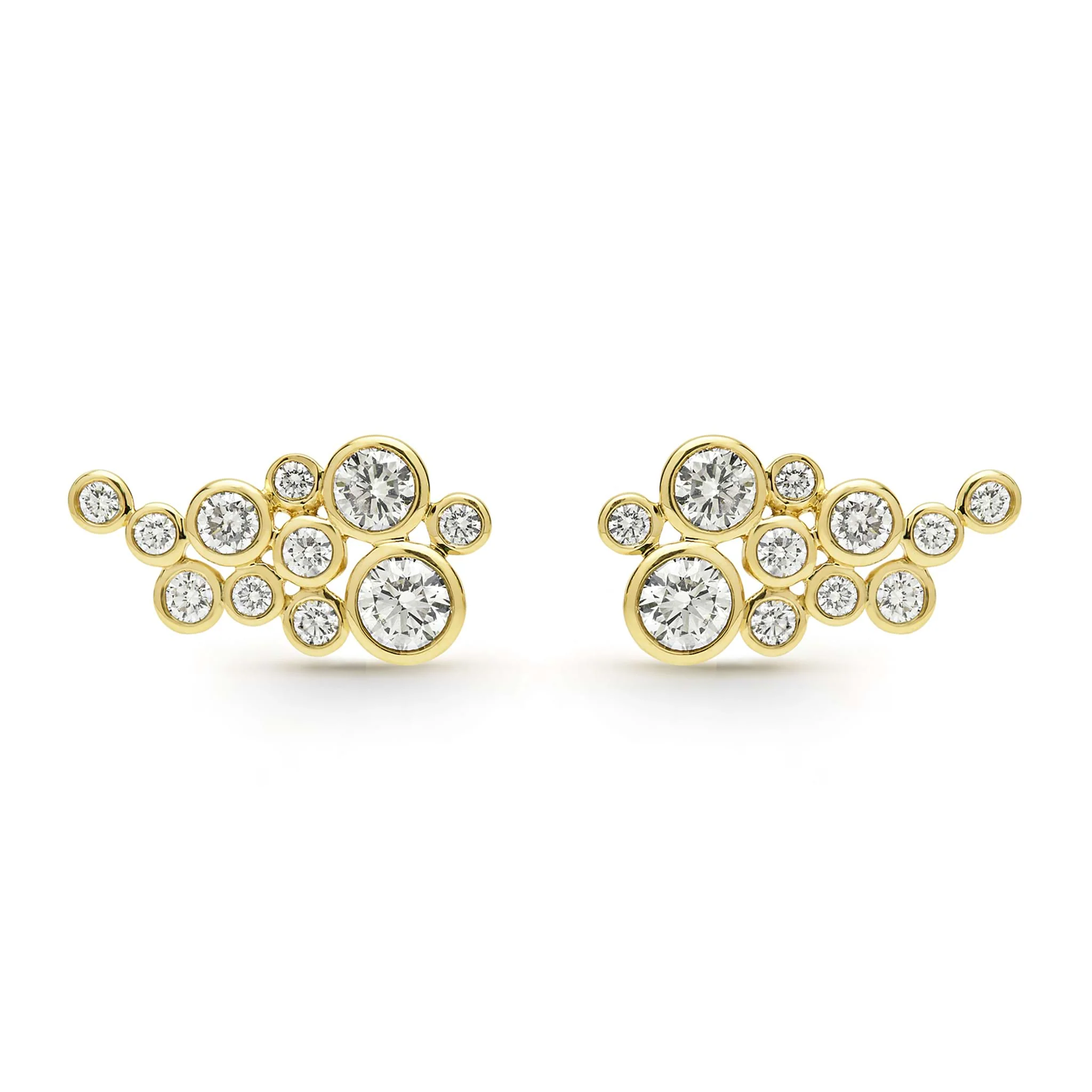Fizz 18K Gold Eleven Diamond Cluster Stud Earrings - Image 3