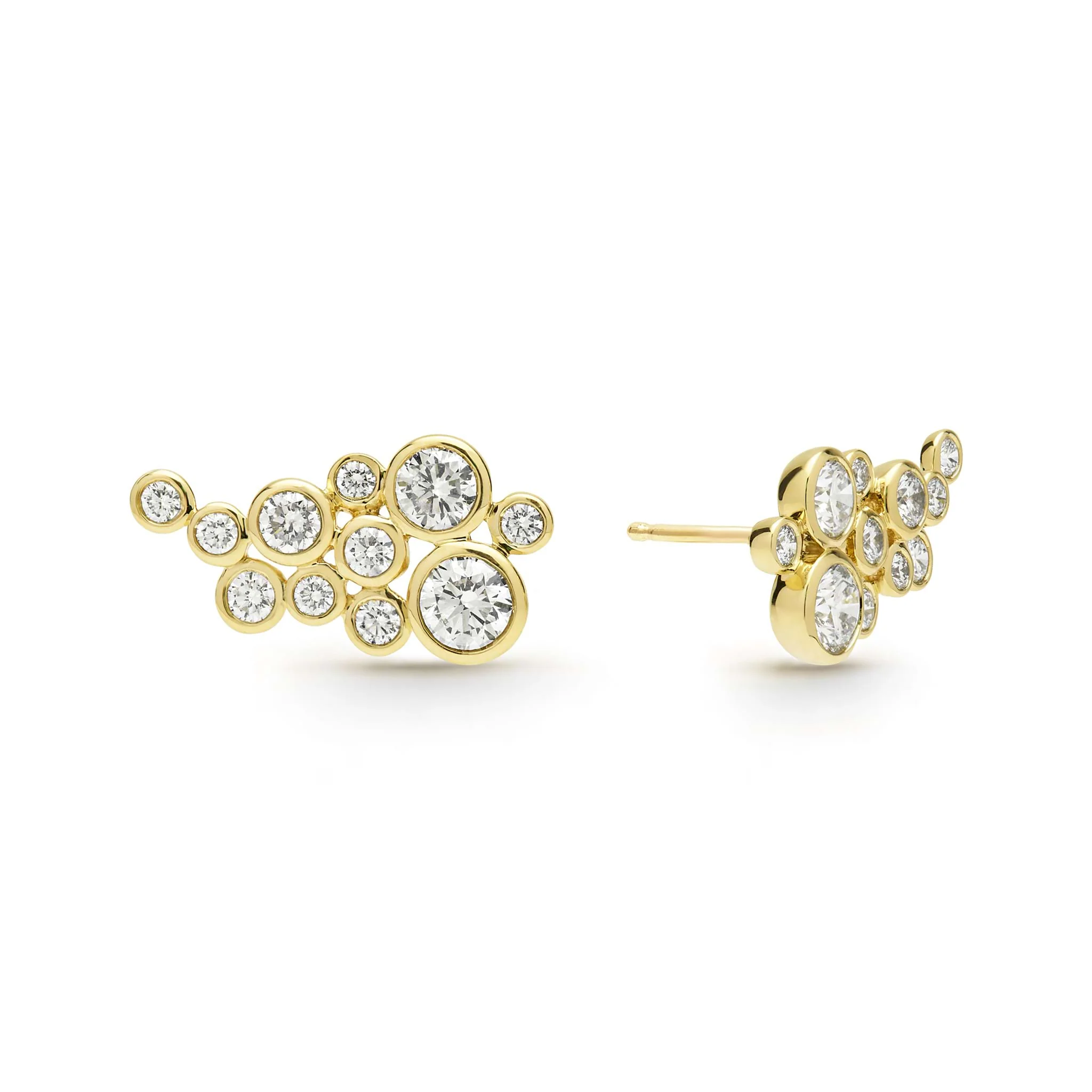 Fizz 18K Gold Eleven Diamond Cluster Stud Earrings - Image 4