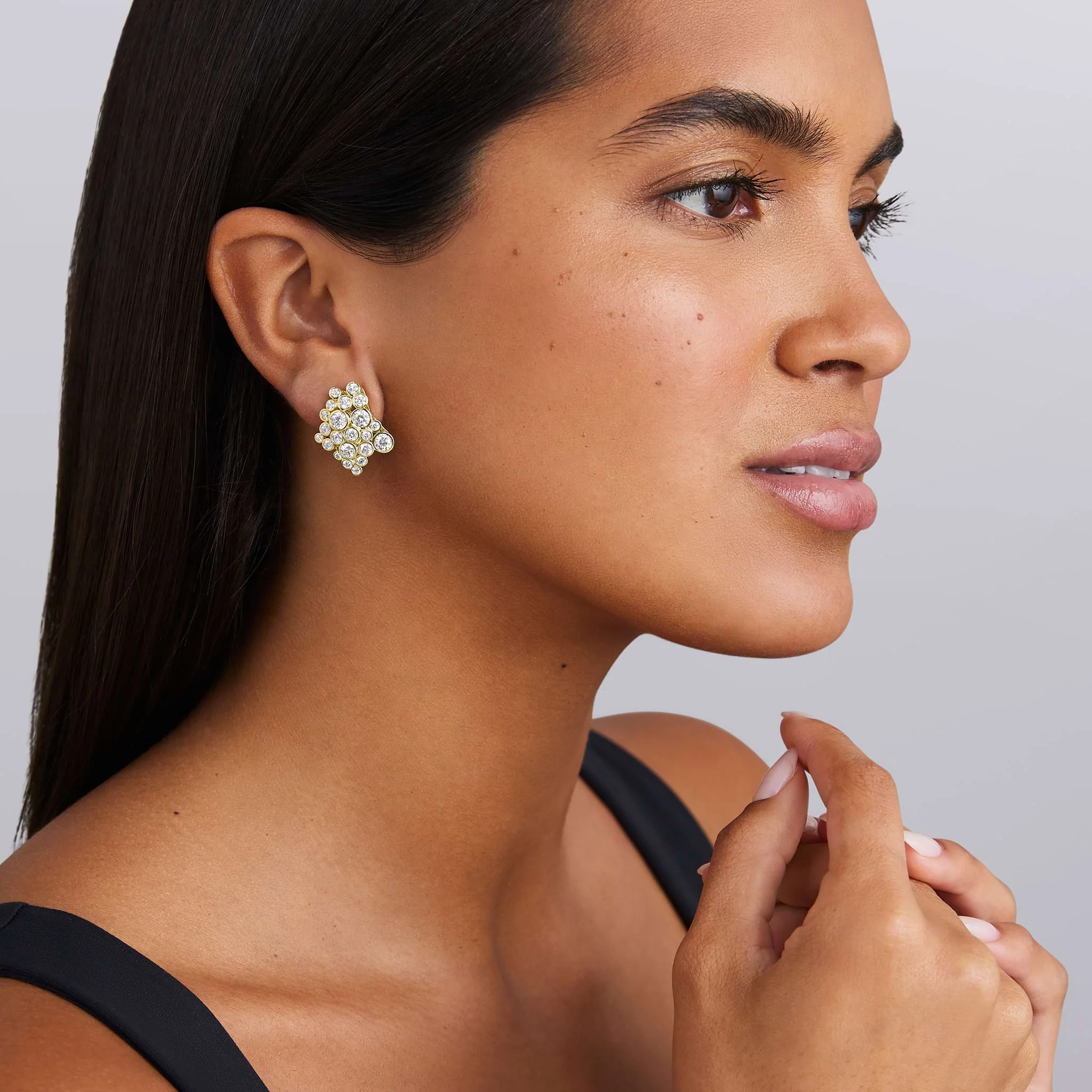 Fizz 18K Gold Diamond Cluster Omega Clip Earrings - Image 2