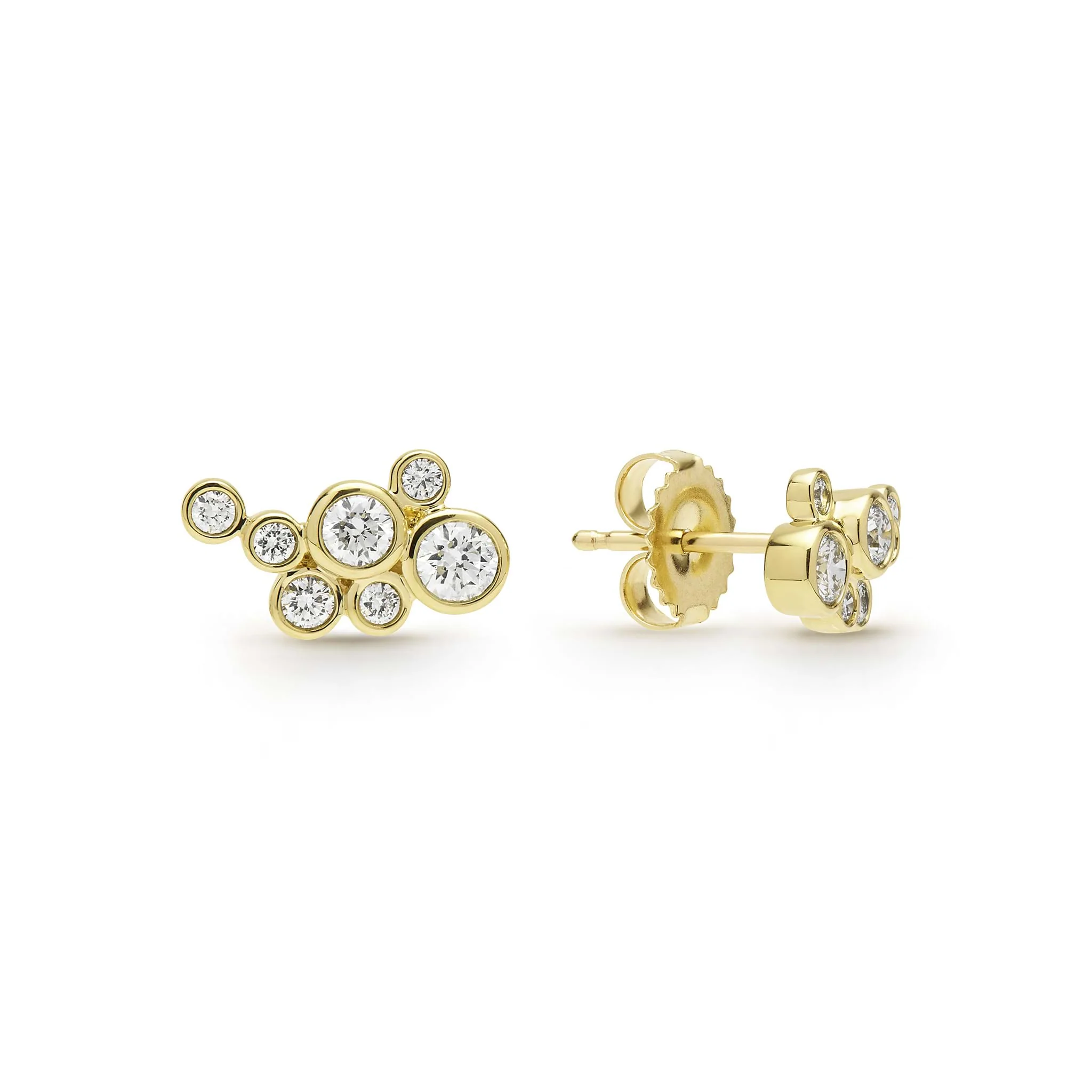 Fizz 18K Gold Seven Diamond Cluster Stud Earrings