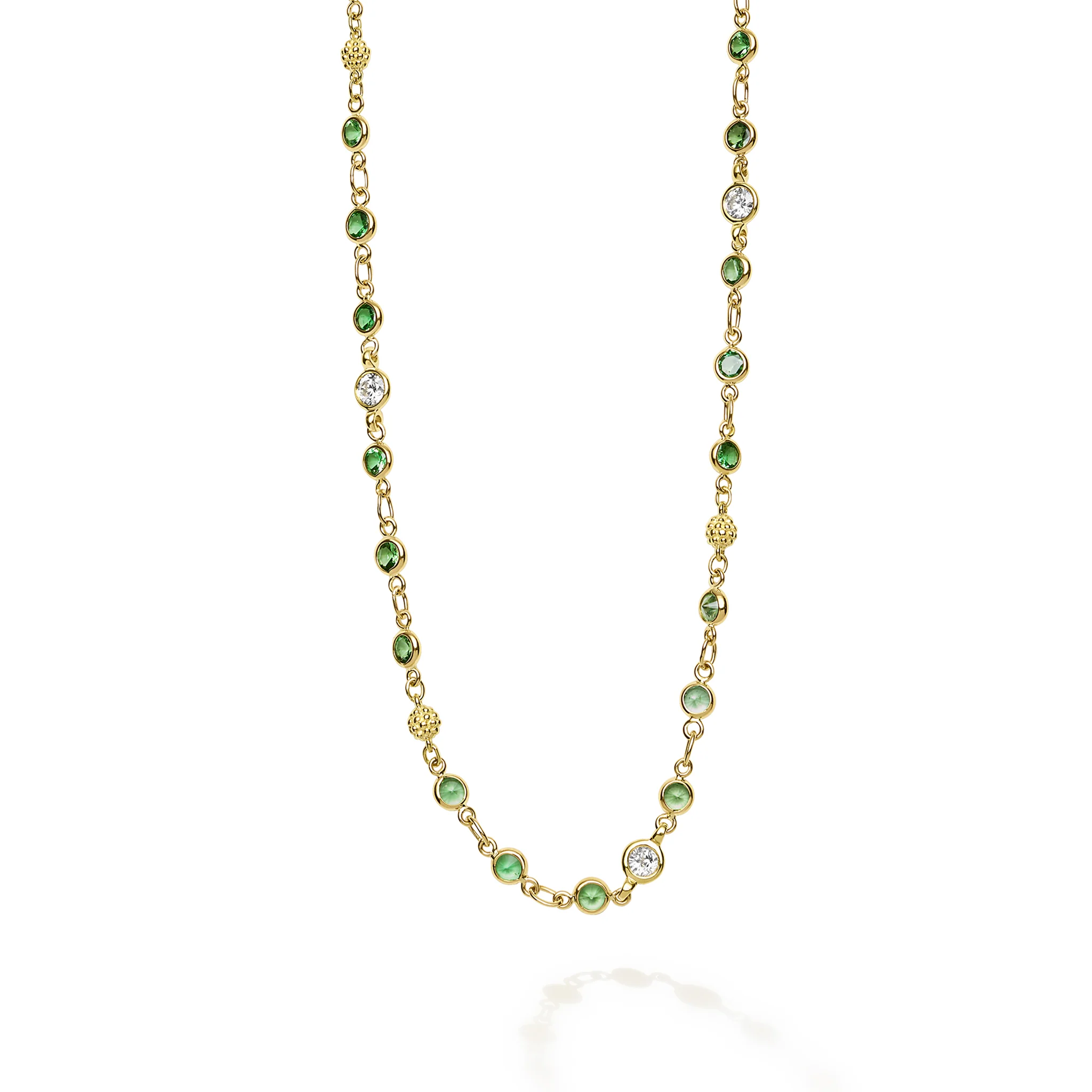 18K Gold Tsavorite Garnet & Diamond Station Necklace