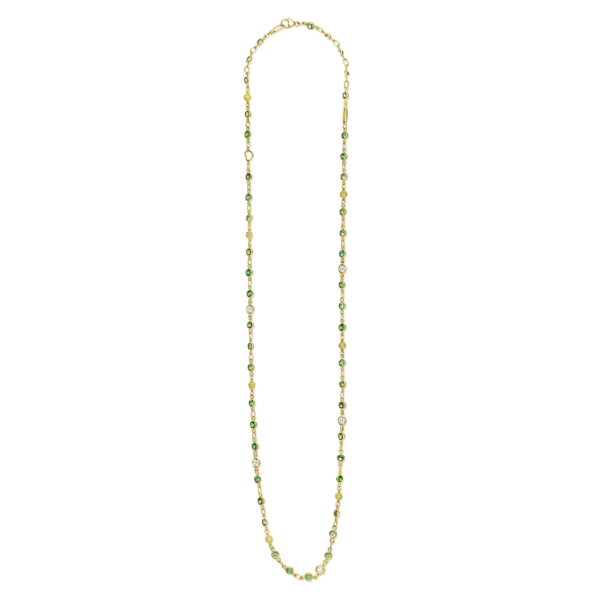 18K Gold Tsavorite Garnet & Diamond Station Necklace - Image 2