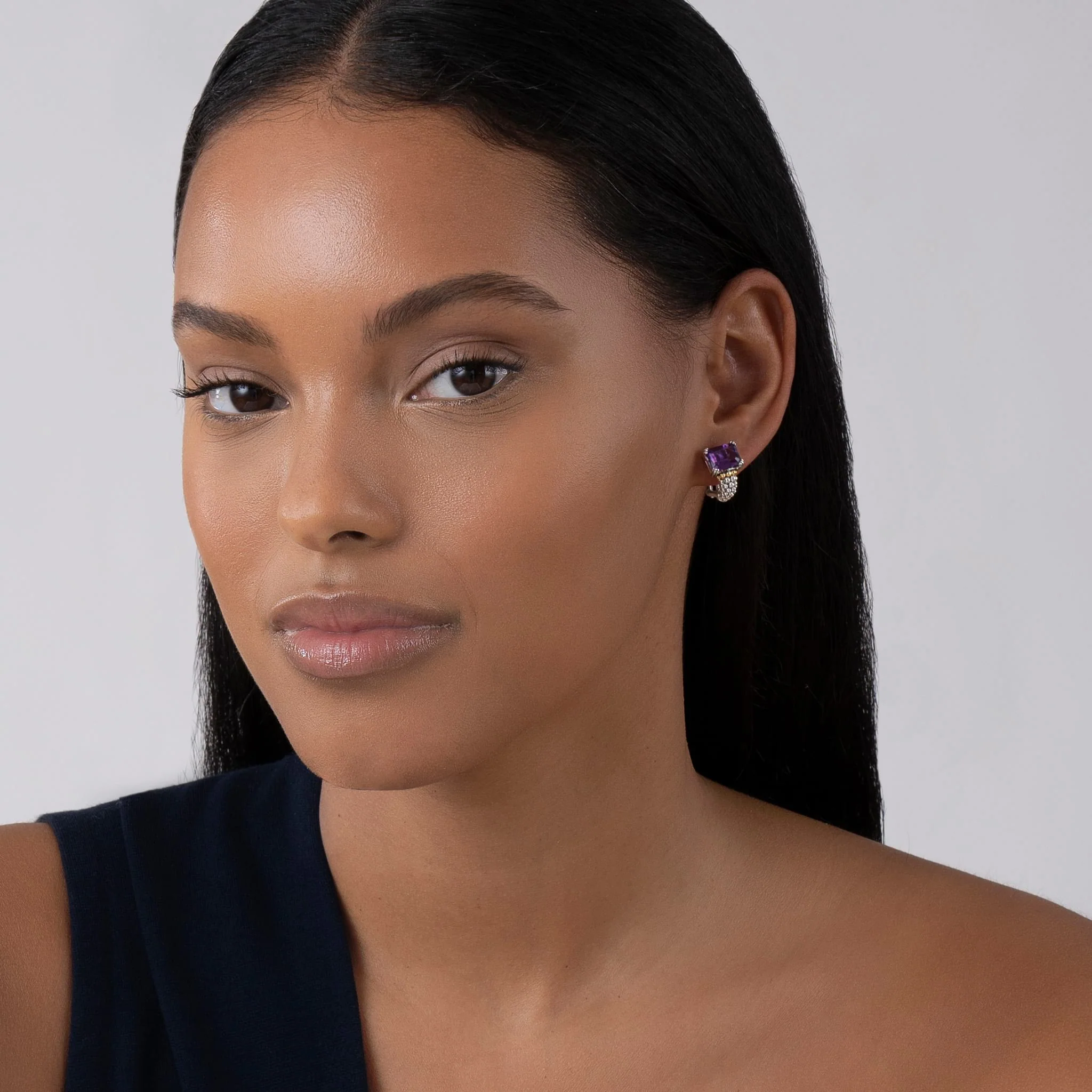 Glacier Medium Amethyst Huggie Earring - Image 2