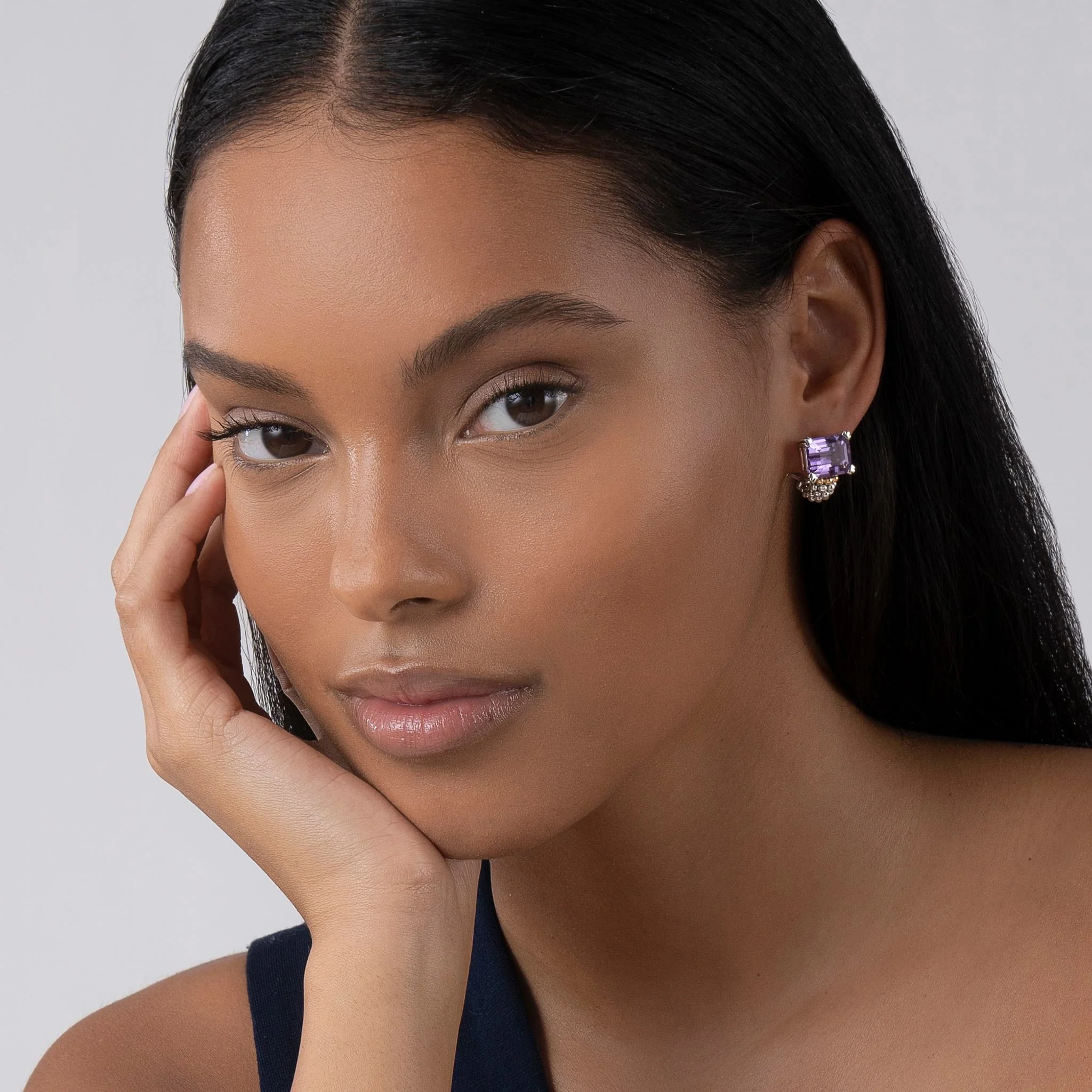 Glacier Large Amethyst Huggie Earrings - Image 2