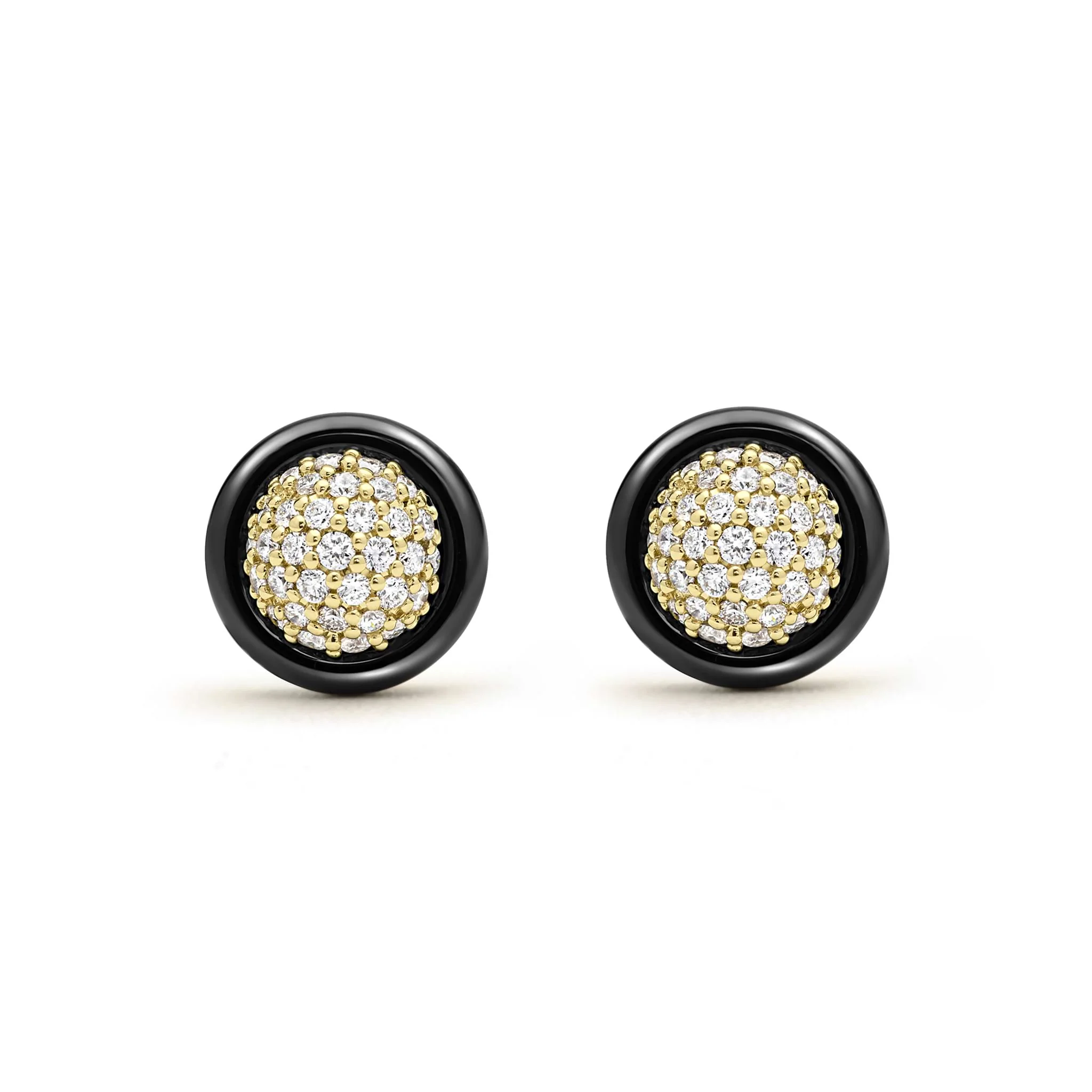 Studio 18K Gold and Black Ceramic Diamond Stud Earrings - Image 2