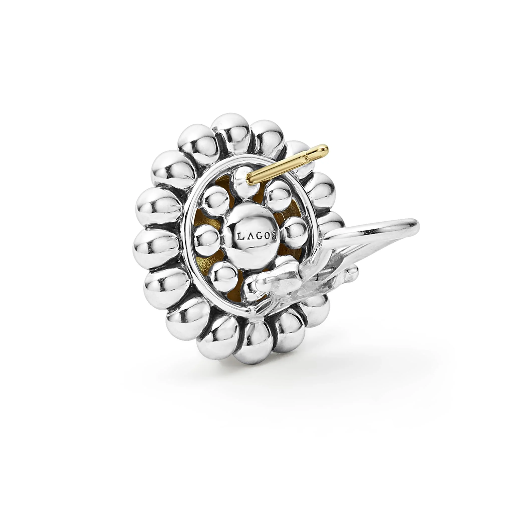 High Bar Two-Tone Caviar Omega Clip Earrings - Image 4