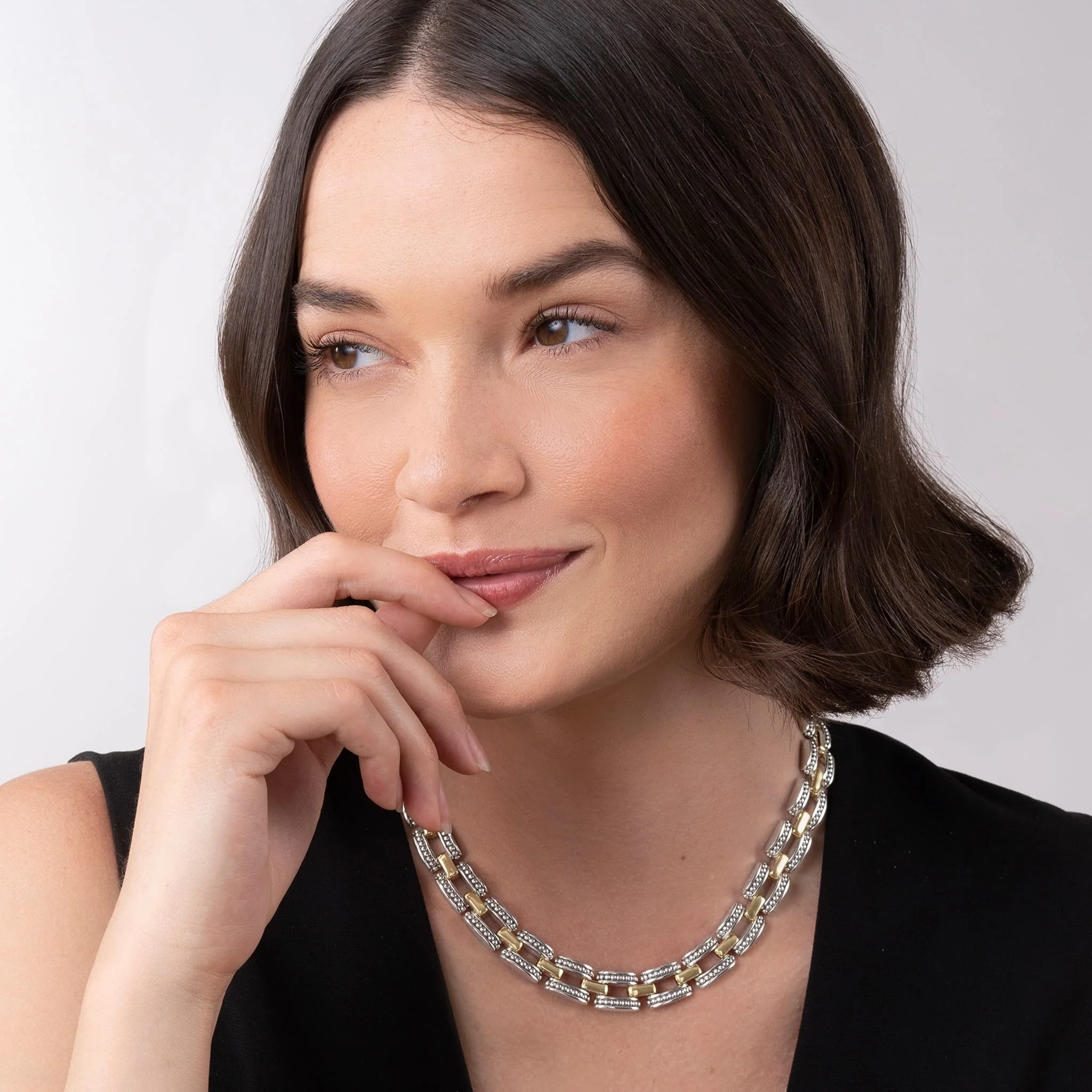 High Bar Two-Tone Caviar Link Necklace - Image 2