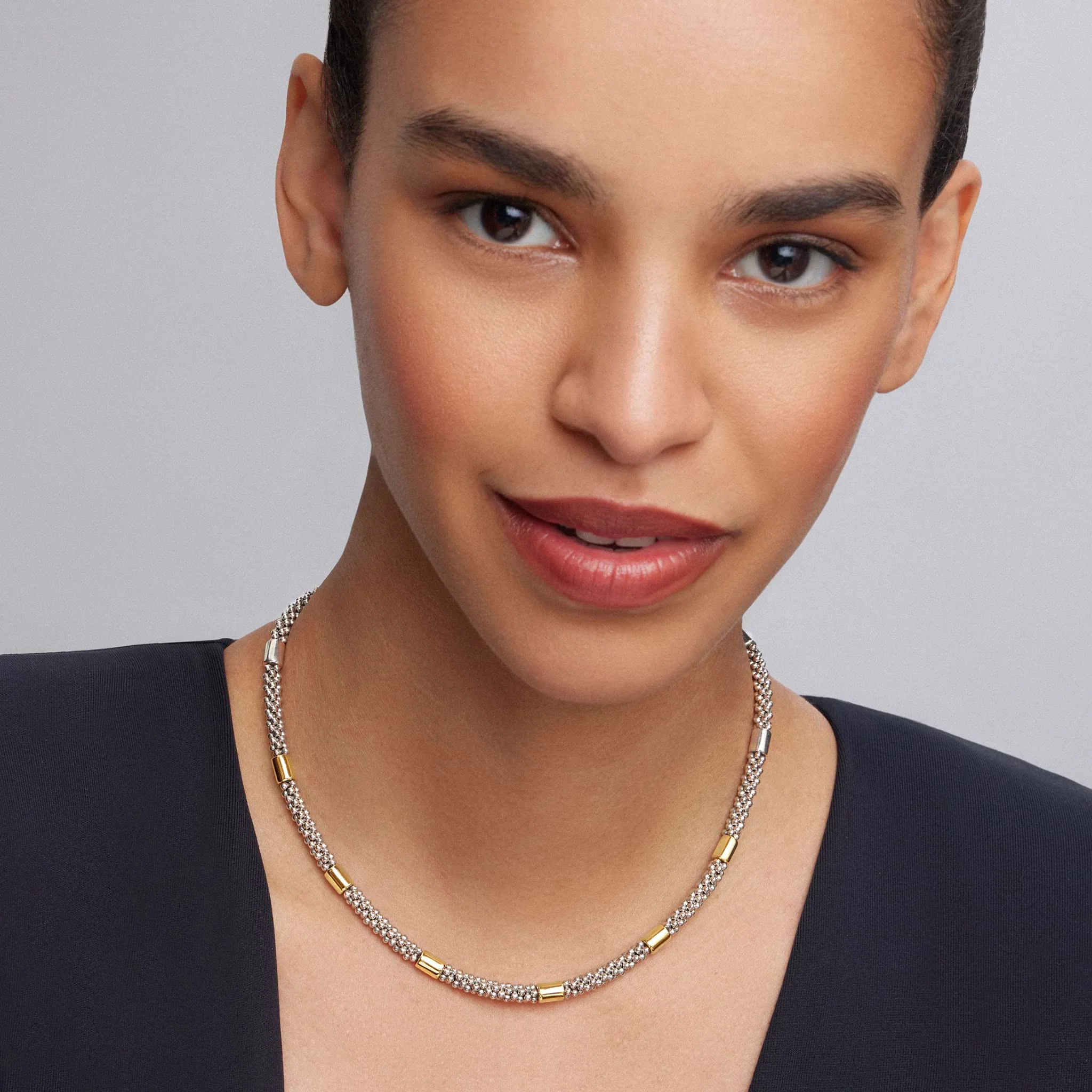 High Bar Two-Tone Station Caviar Necklace | 5mm - Image 2