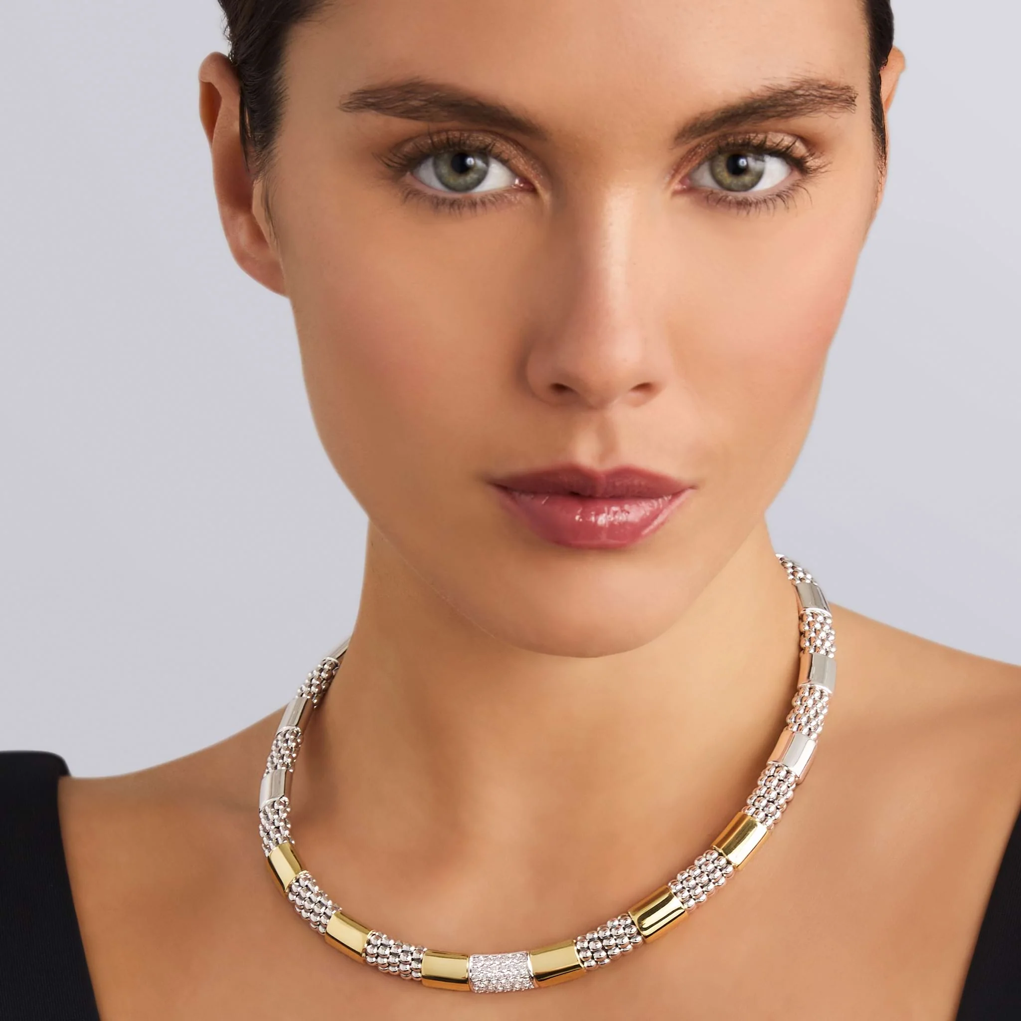 High Bar Two-Tone Station Diamond Necklace - Image 2