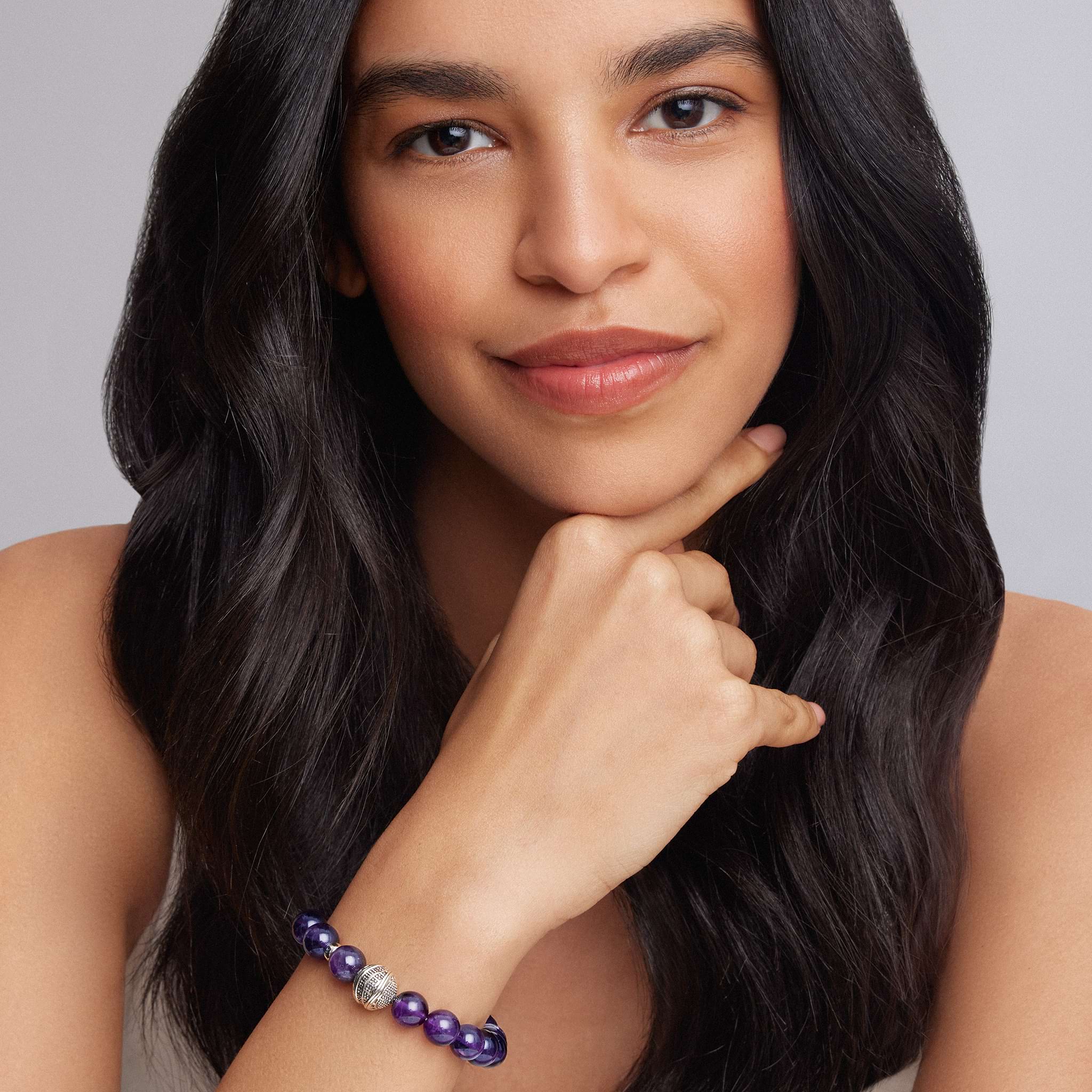 Keep Memory Alive Amethyst Silver Station Bead Bracelet - Image 2