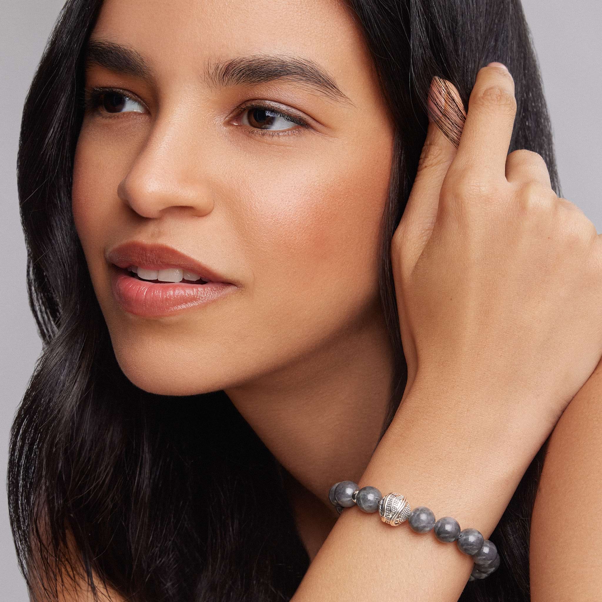 Keep Memory Alive Black Jade Silver Station Bead Bracelet - Image 2