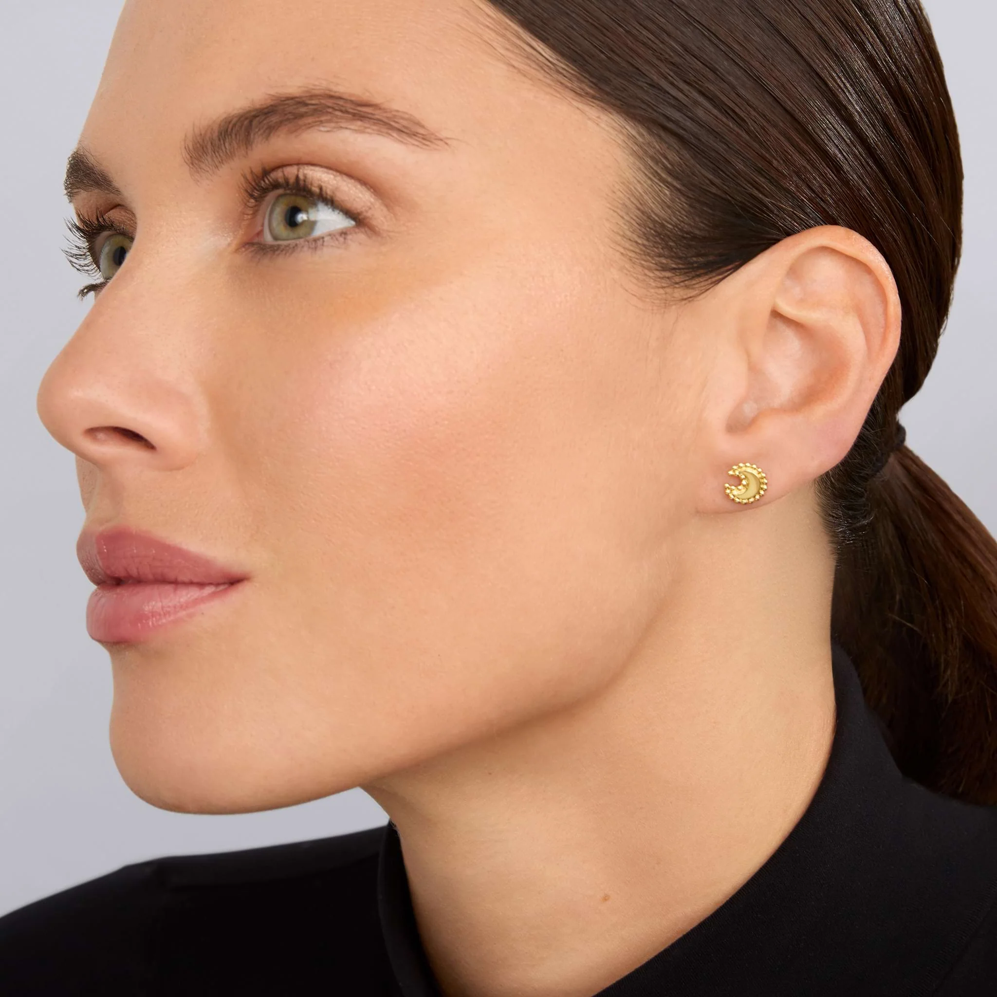 KSL 18K Gold Crescent Stud Earrings - Image 2