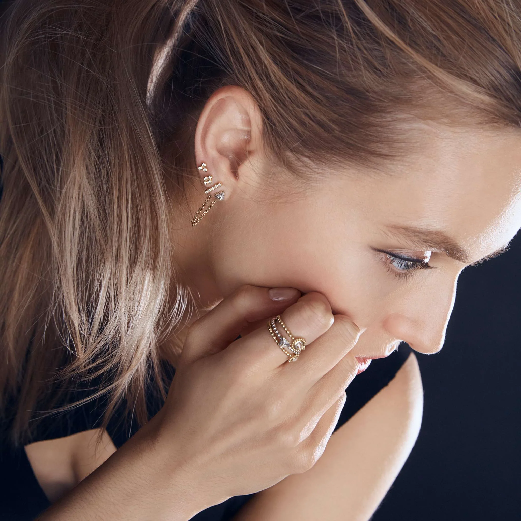 KSL 18K Gold Triangle Diamond Stud Earrings - Image 5