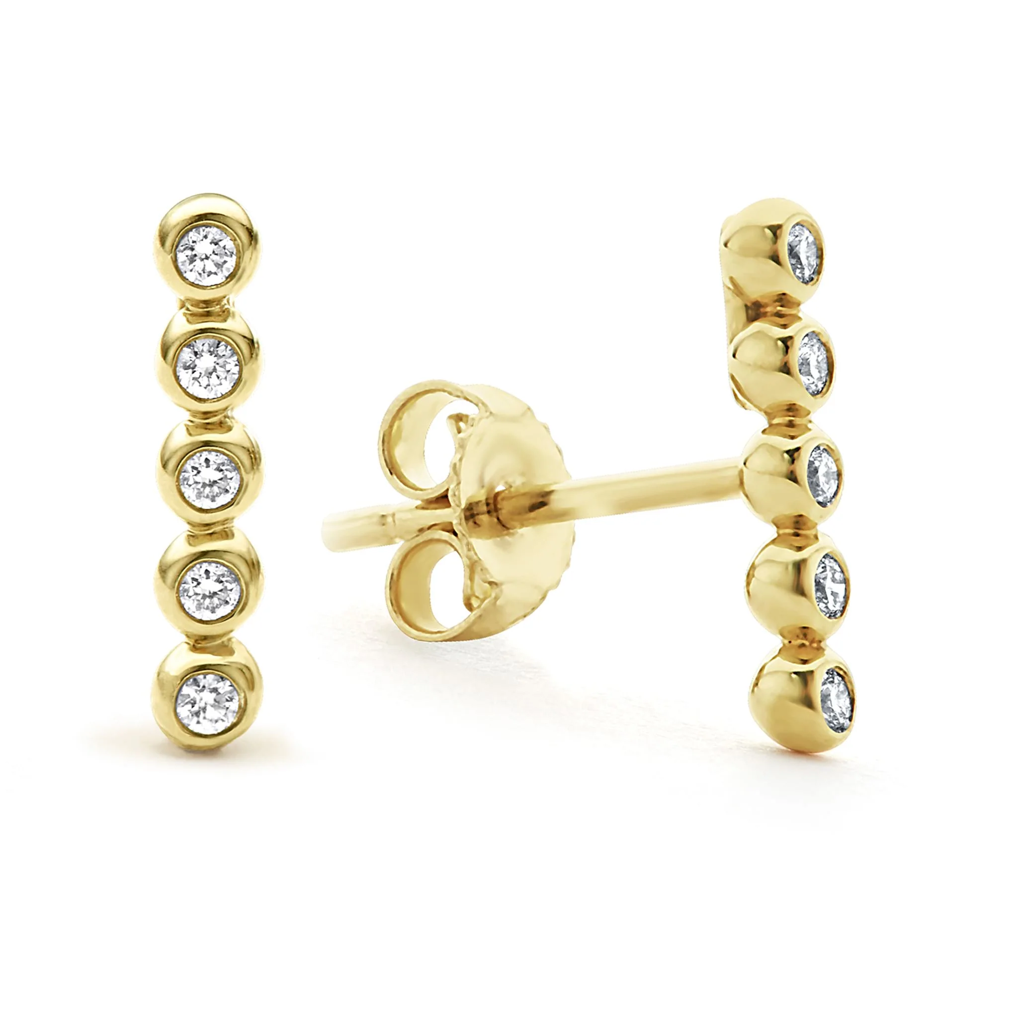 KSL 18K Gold Diamond Bar Stud Earrings - Image 3