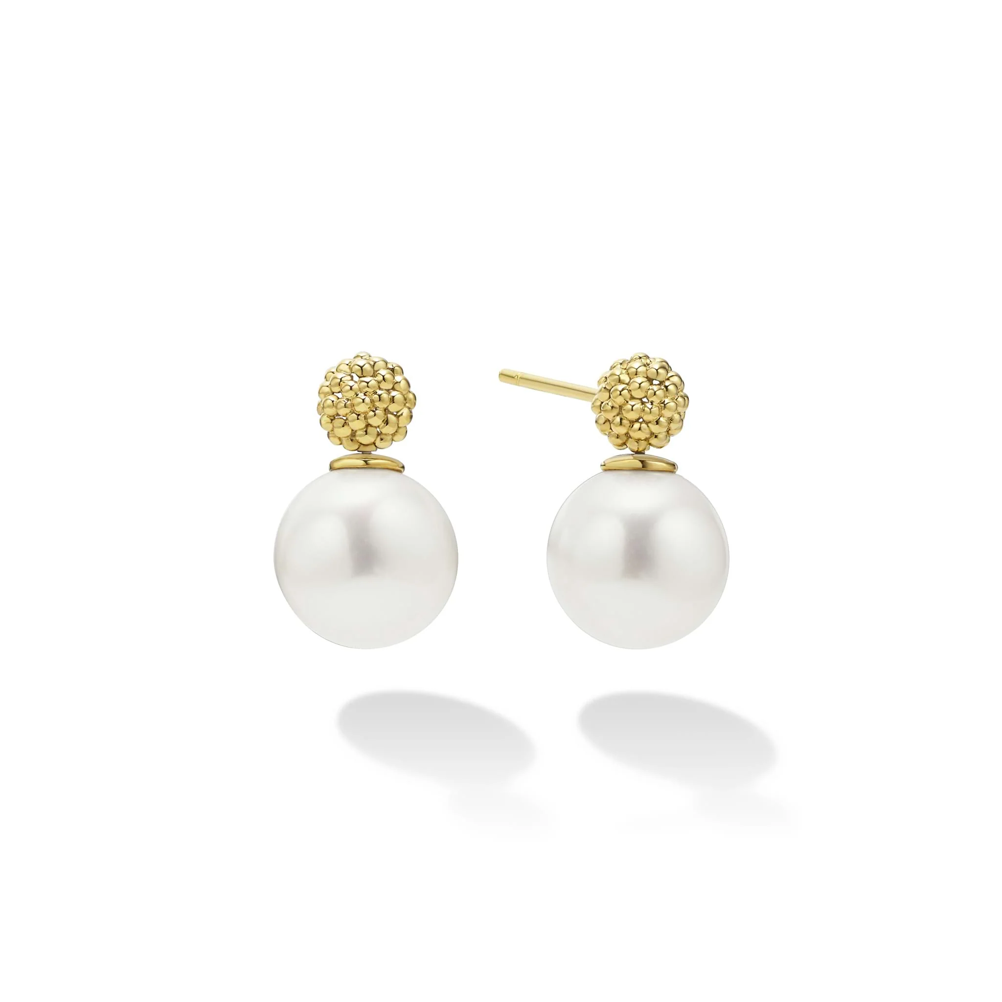 Luna 18K Gold Caviar Beaded Pearl Drop Earrings