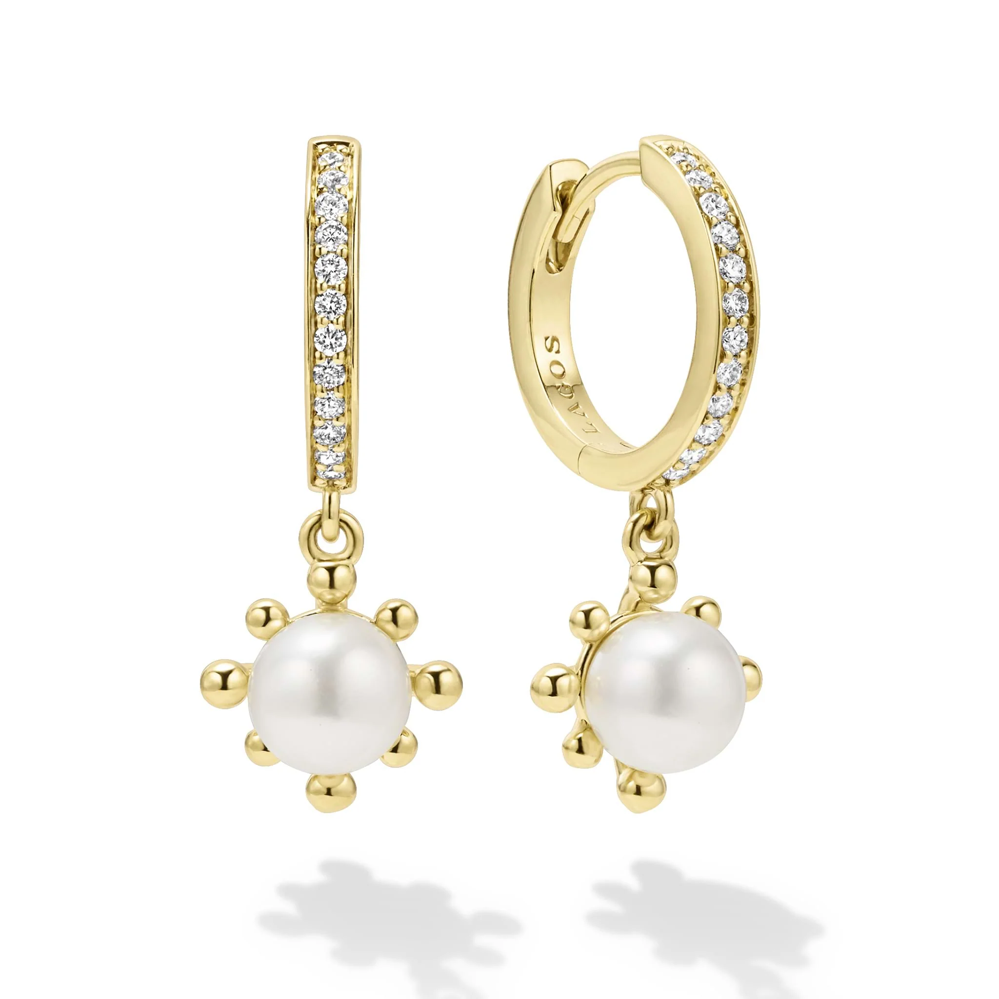 Luna 18K Gold Fleur Pearl Diamond Huggie Earrings
