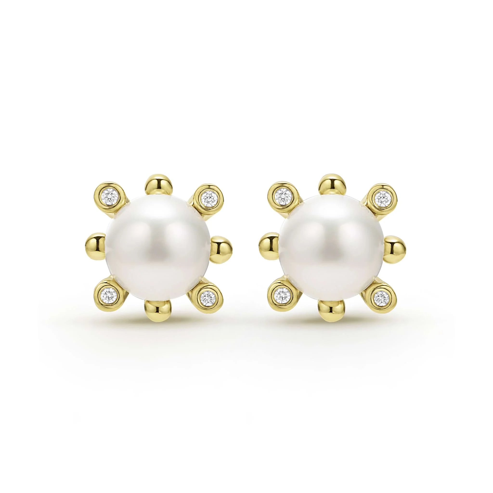 Luna 18K Gold Fleur Pearl Diamond Stud Earrings - Image 4