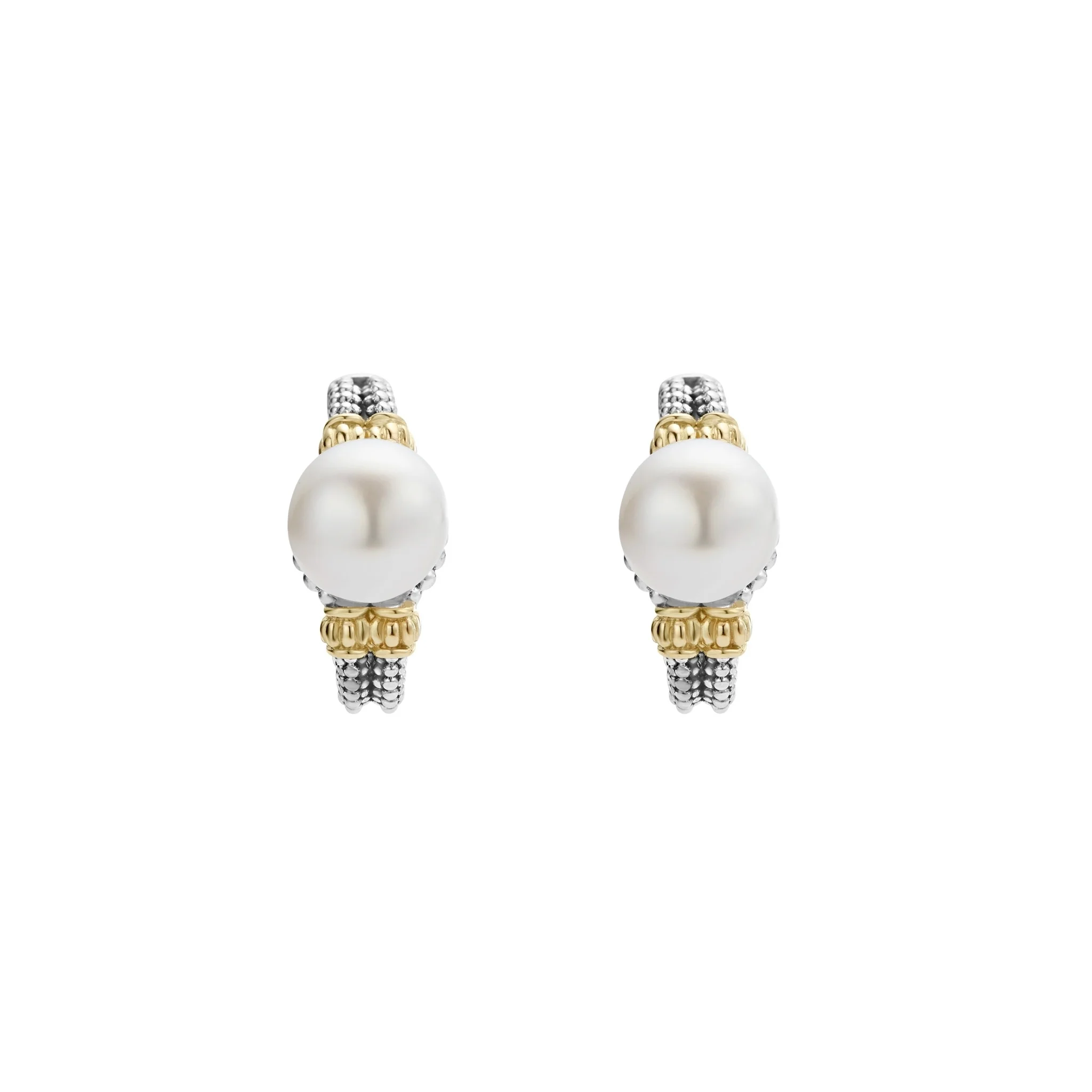 Luna Two-Tone Pearl Huggie Earrings - Image 3