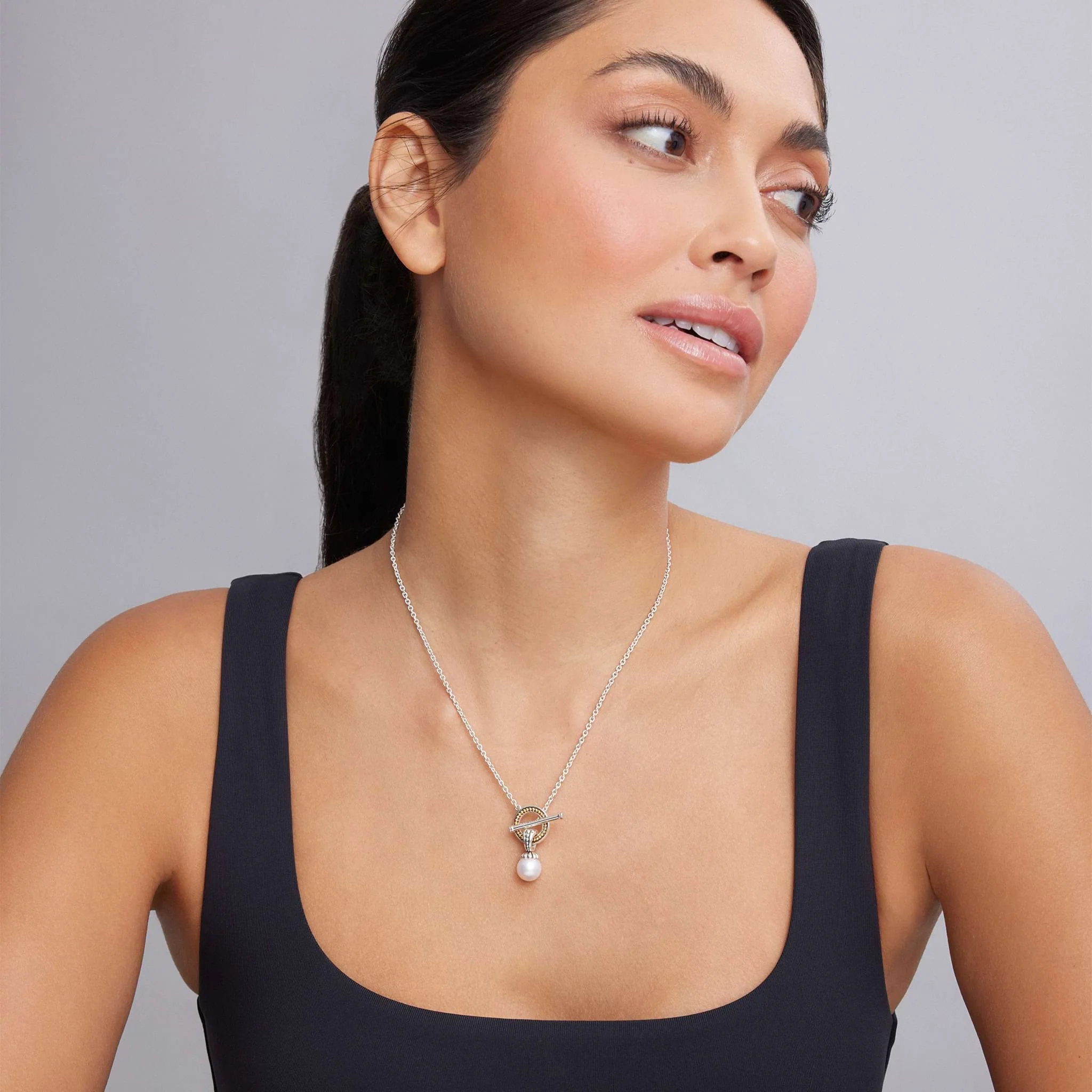 Luna Pearl Toggle Pendant Necklace - Image 2
