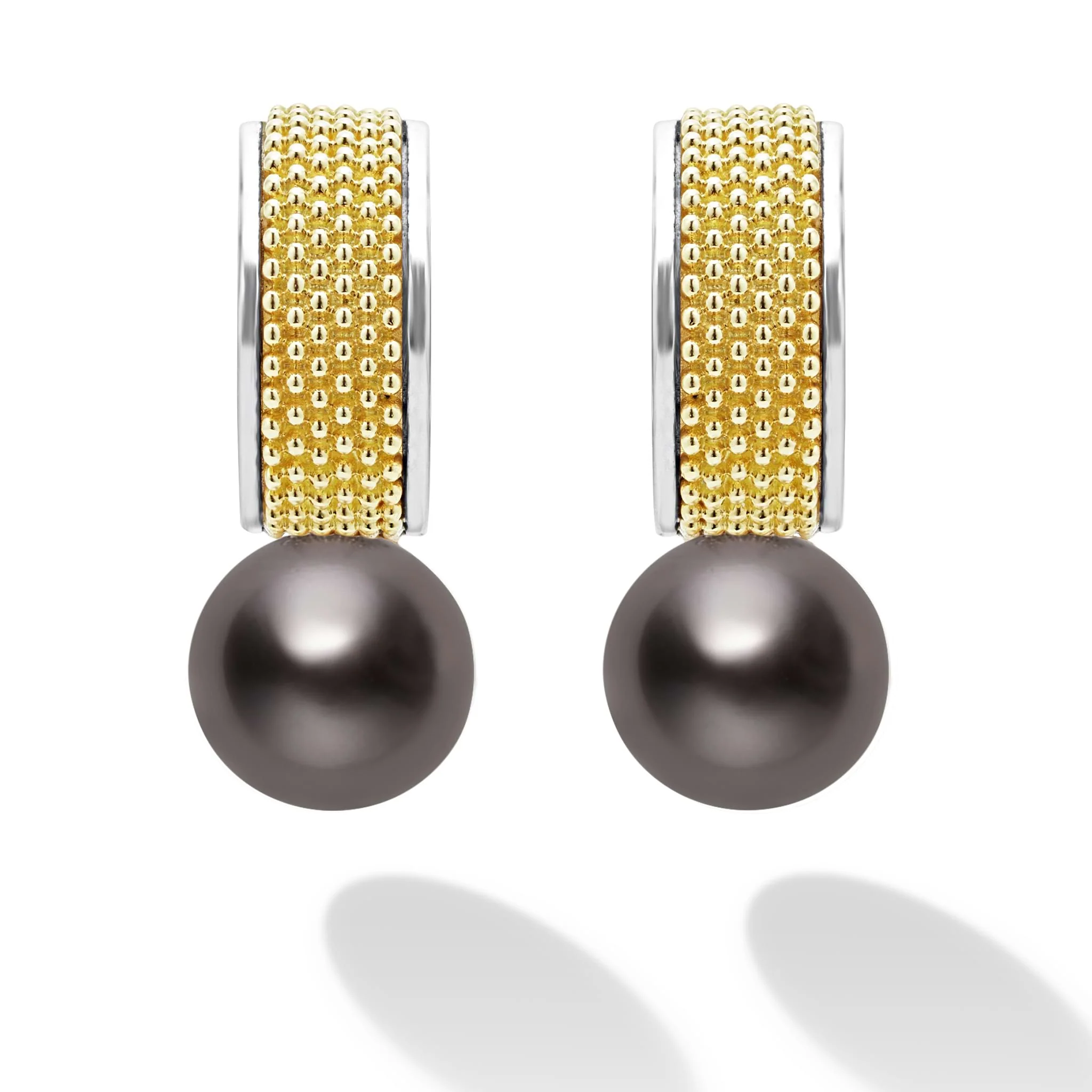 Luna Two-Tone Tahitian Black Pearl Hoop Earrings - Image 4