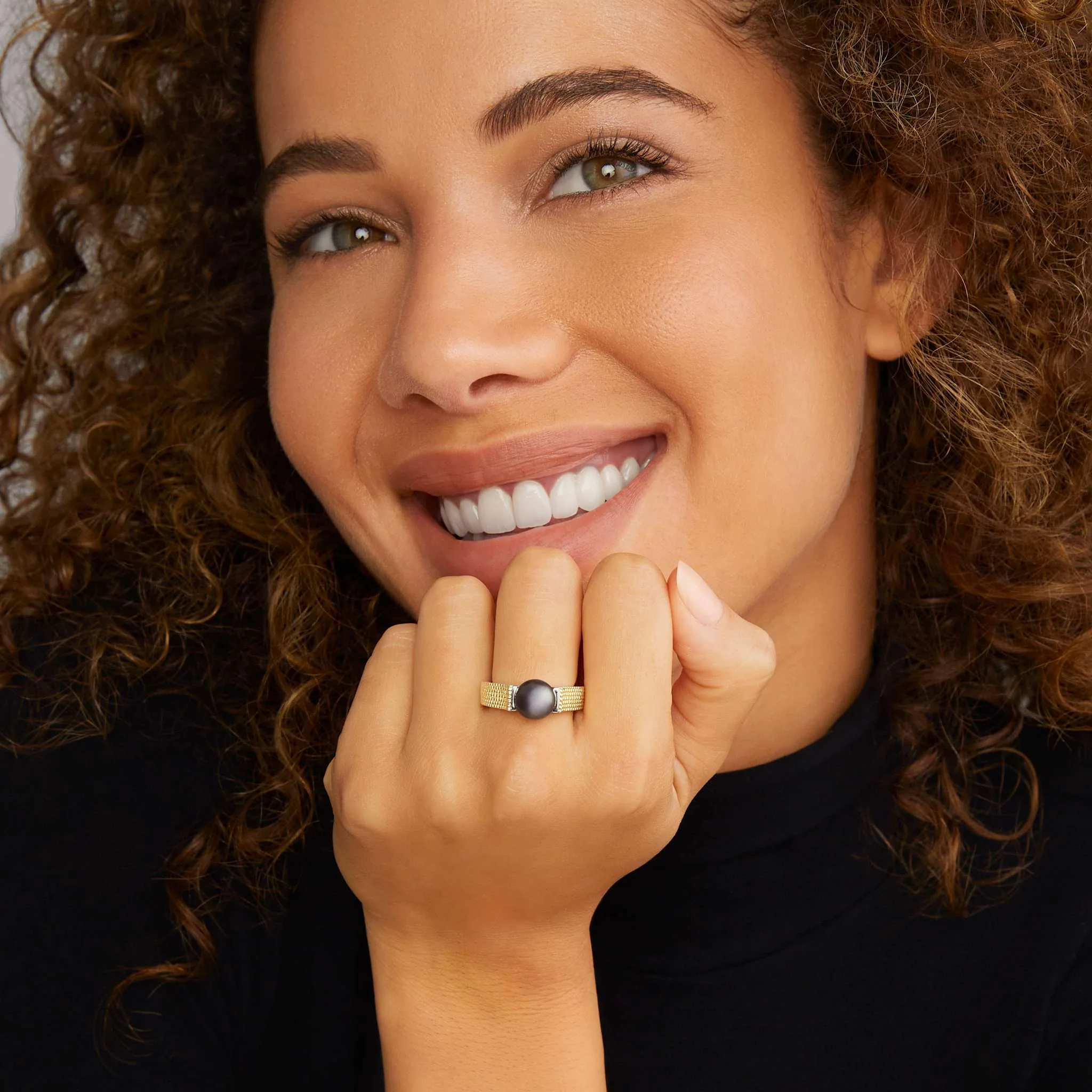 Luna Two-Tone Tahitian Black Pearl Ring - Image 2