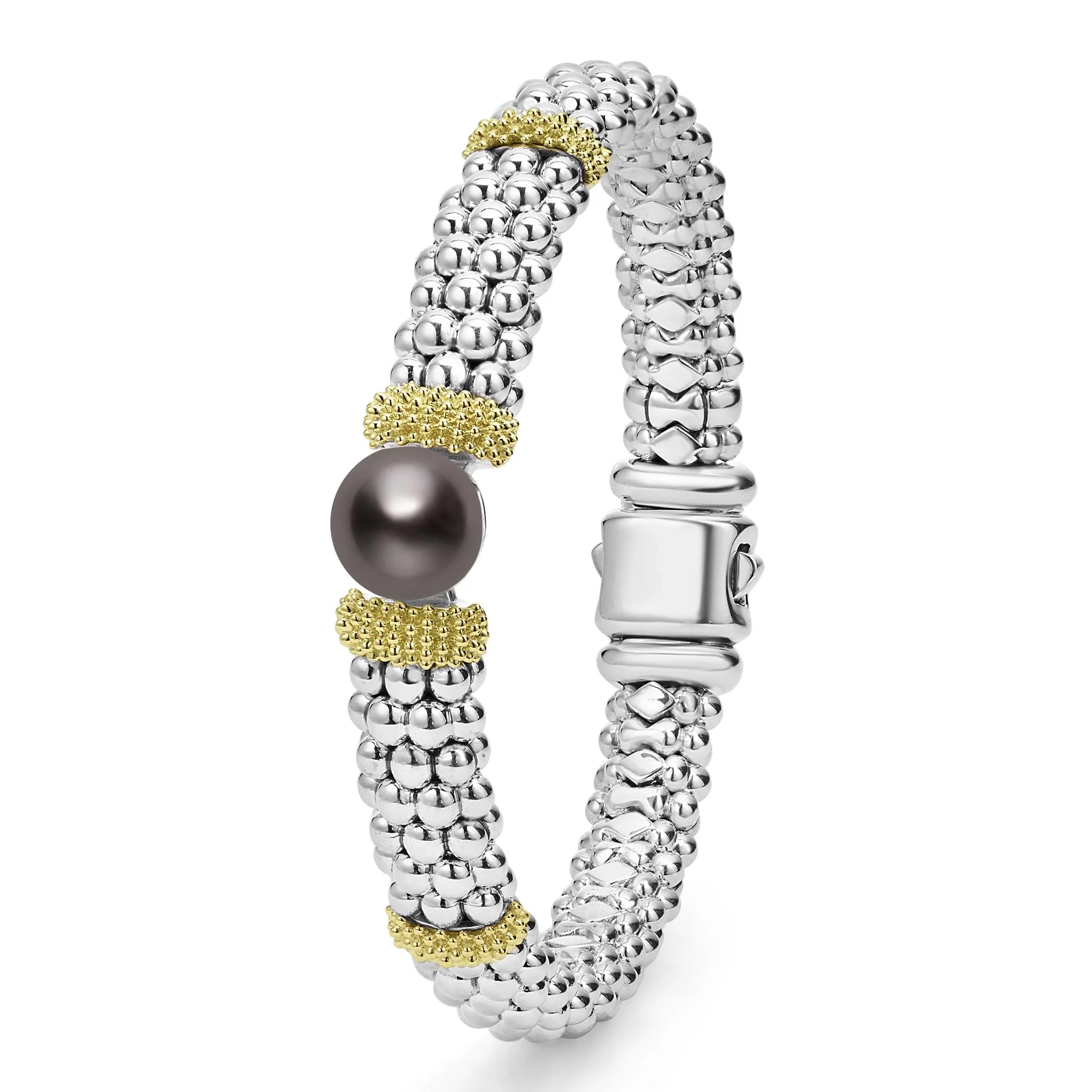 Luna Two-Tone Tahitian Black Pearl Caviar Bracelet | 9mm - Image 3