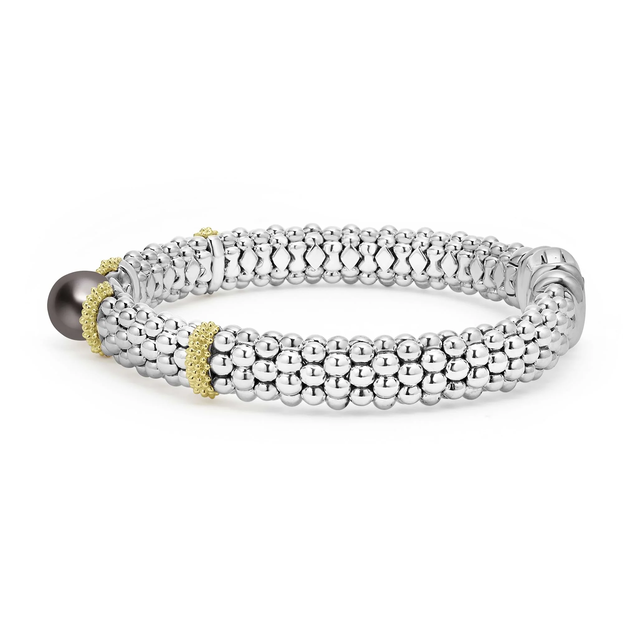 Luna Two-Tone Tahitian Black Pearl Caviar Bracelet | 9mm - Image 4