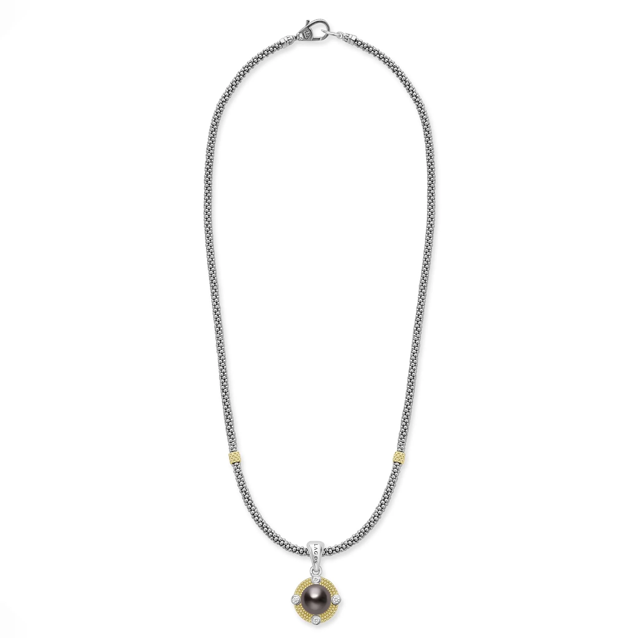 Luna Tahitian Black Pearl Diamond Caviar Necklace - Image 3