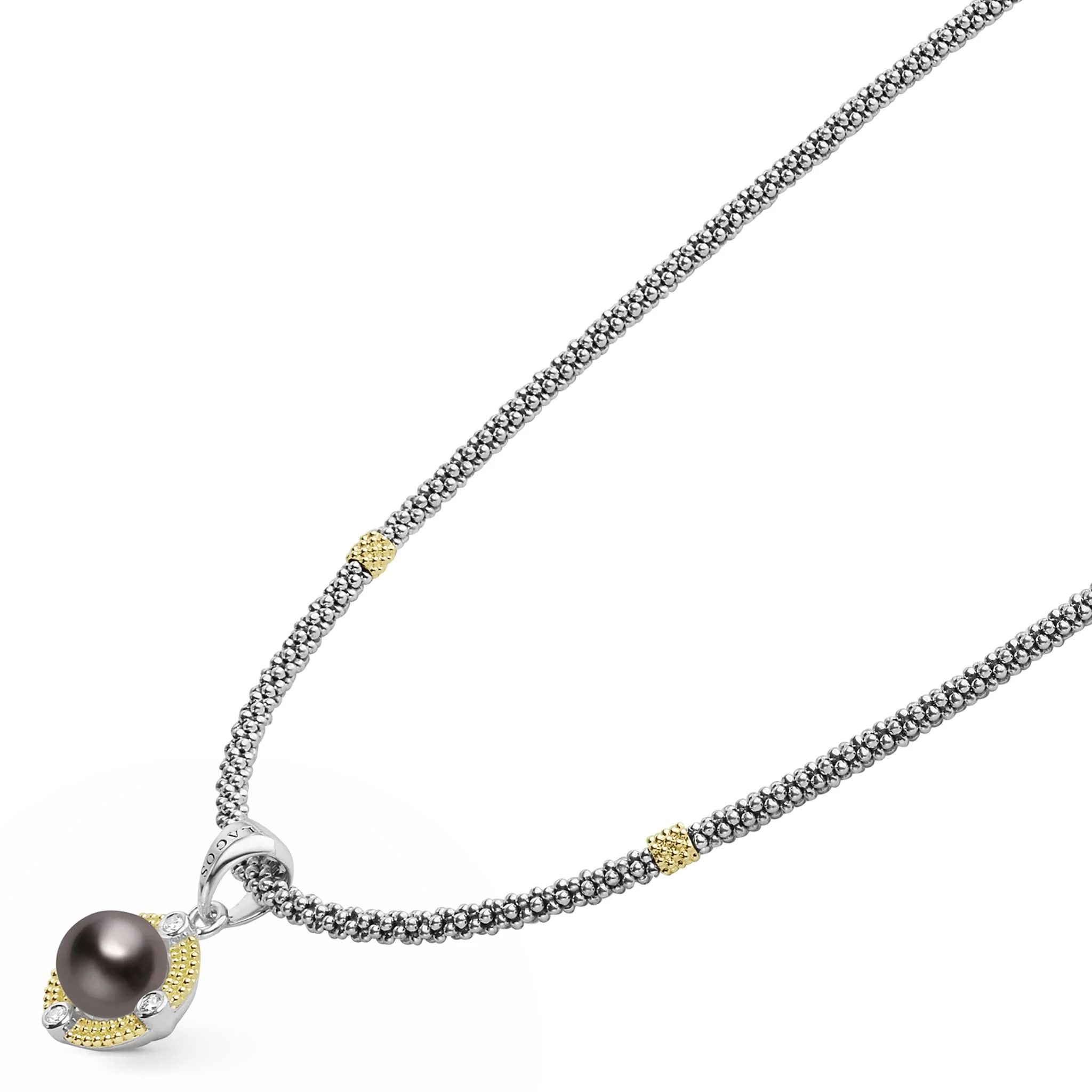 Luna Tahitian Black Pearl Diamond Caviar Necklace - Image 4