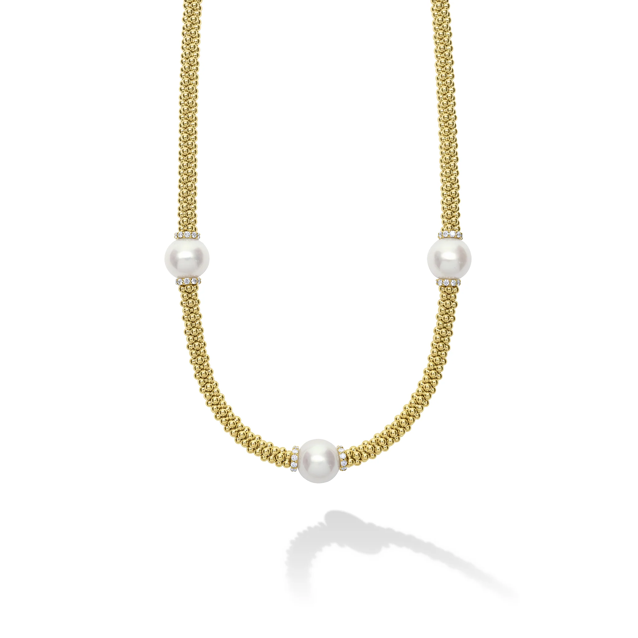 Luna 18K Gold Three Station Pearl Necklace | 18 in