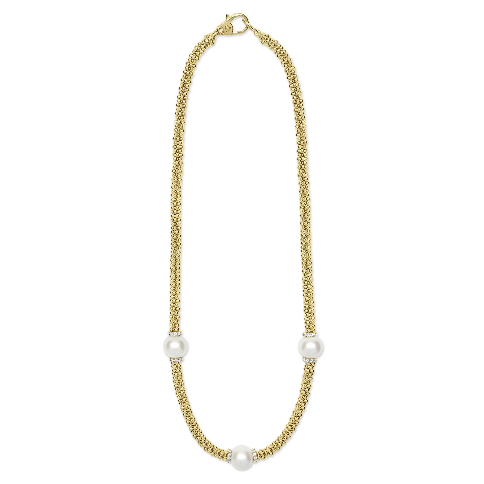 Luna 18K Gold Three Station Pearl Necklace | 18 in - Image 2
