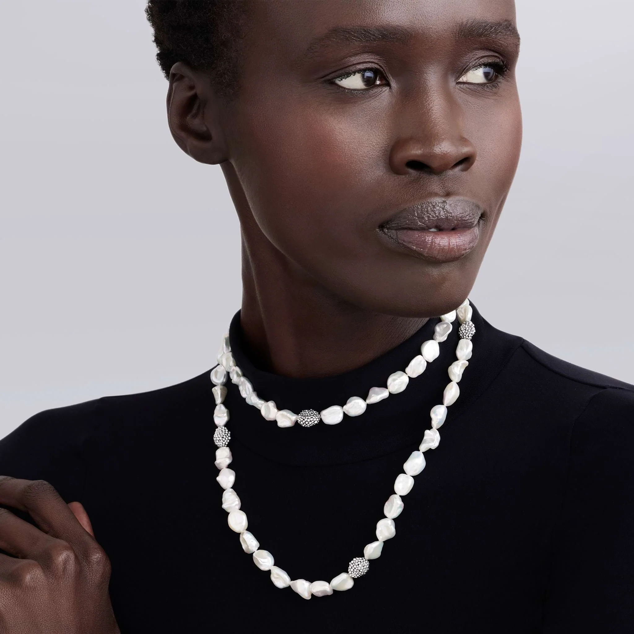 Luna Long Sterling Silver Keshi Pearl Necklace - Image 6