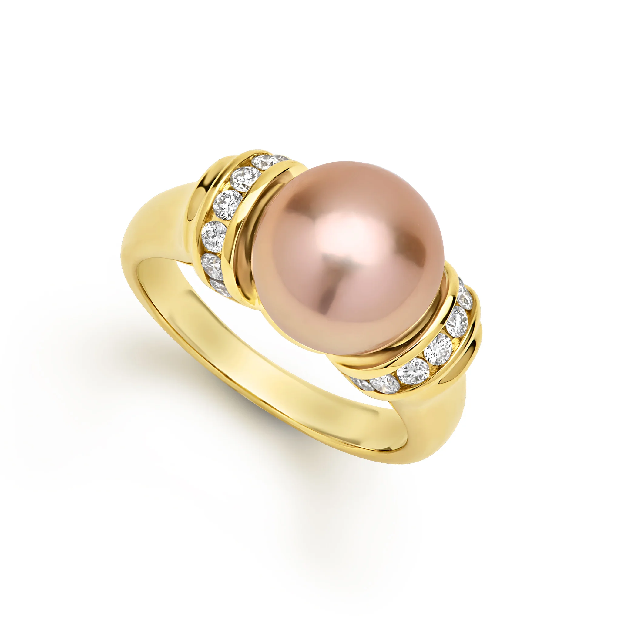 Luna 18K Gold Diamond and Peach Pearl Ring