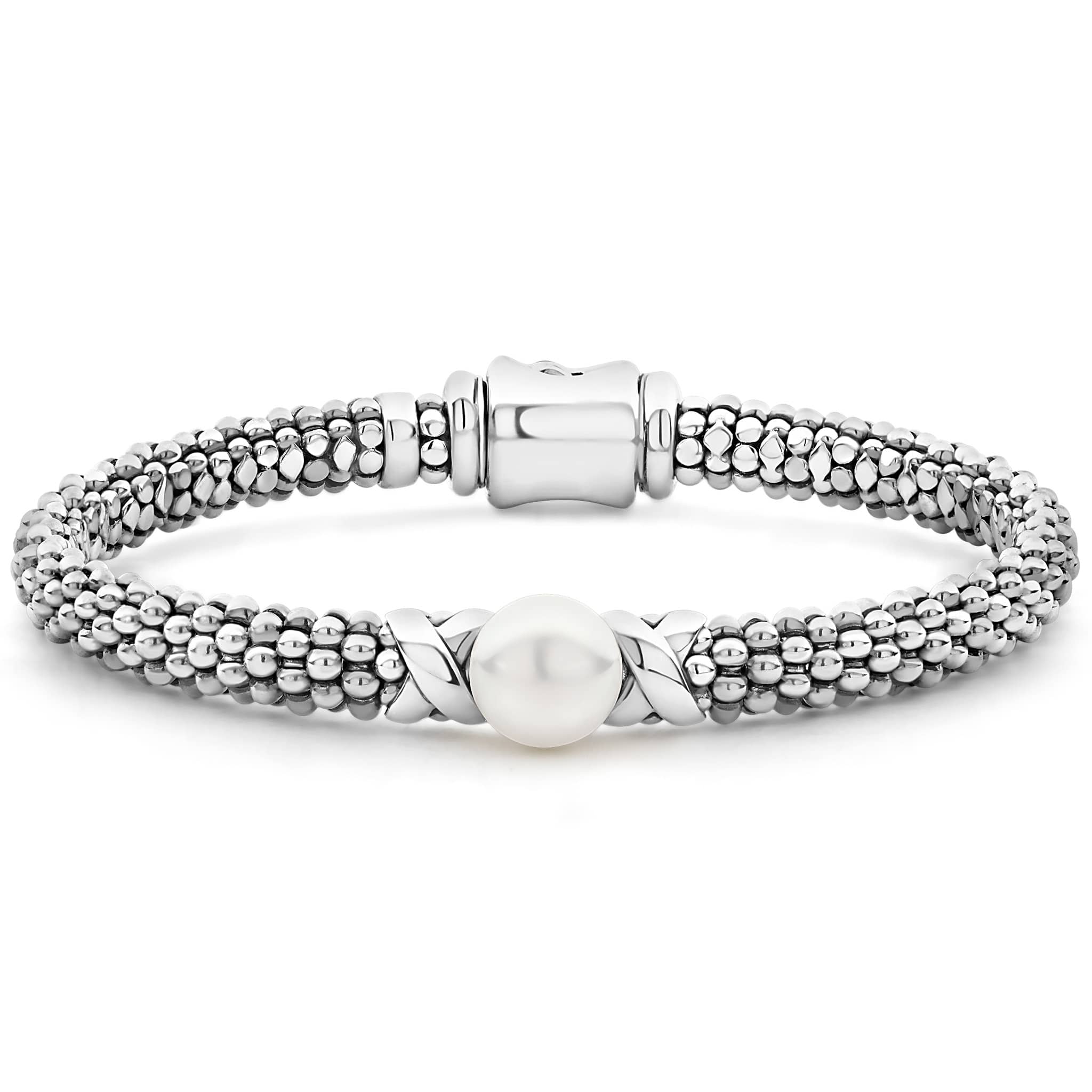 Luna Sterling Silver "X" Pearl Caviar Bracelet | 6mm
