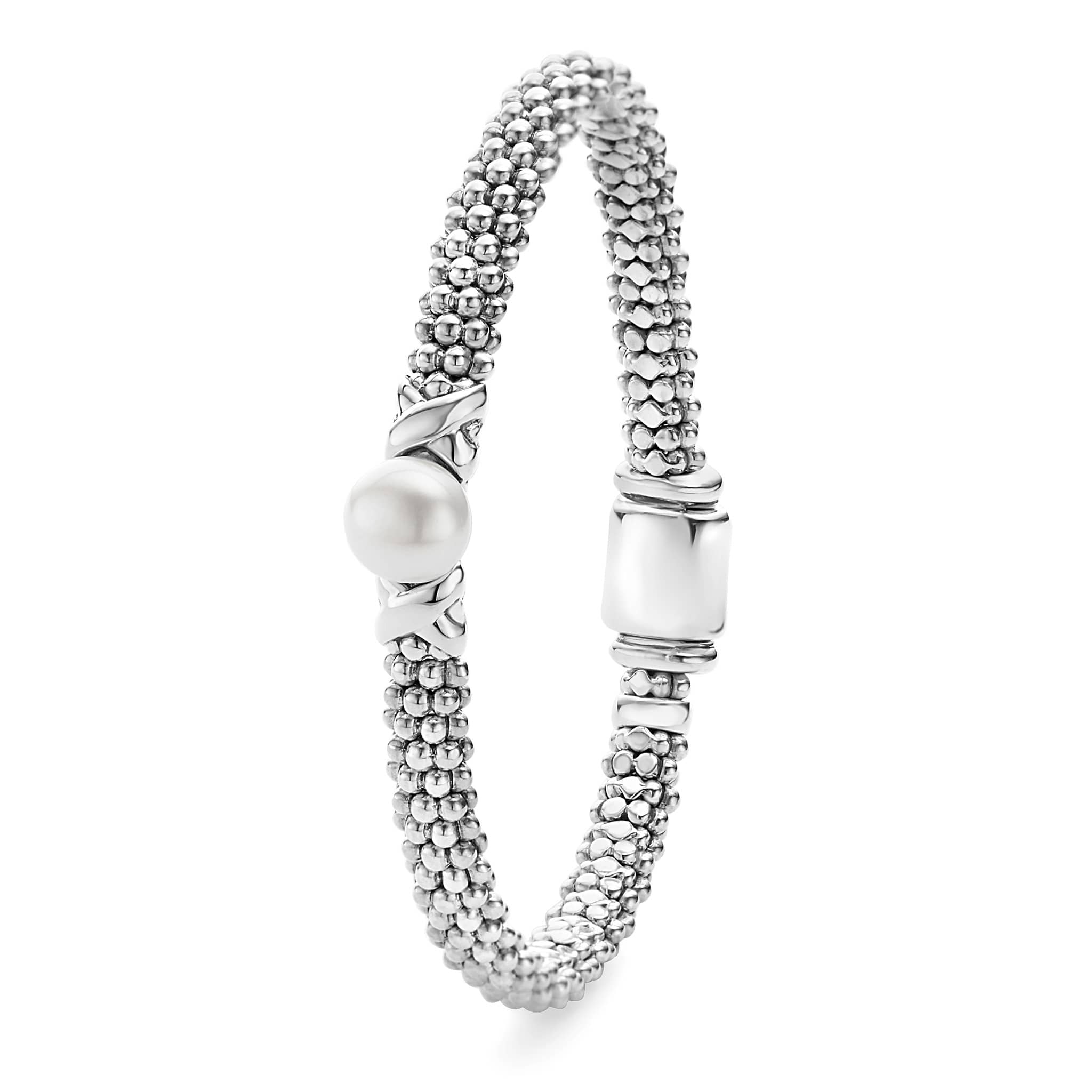 Luna Sterling Silver "X" Pearl Caviar Bracelet | 6mm - Image 3
