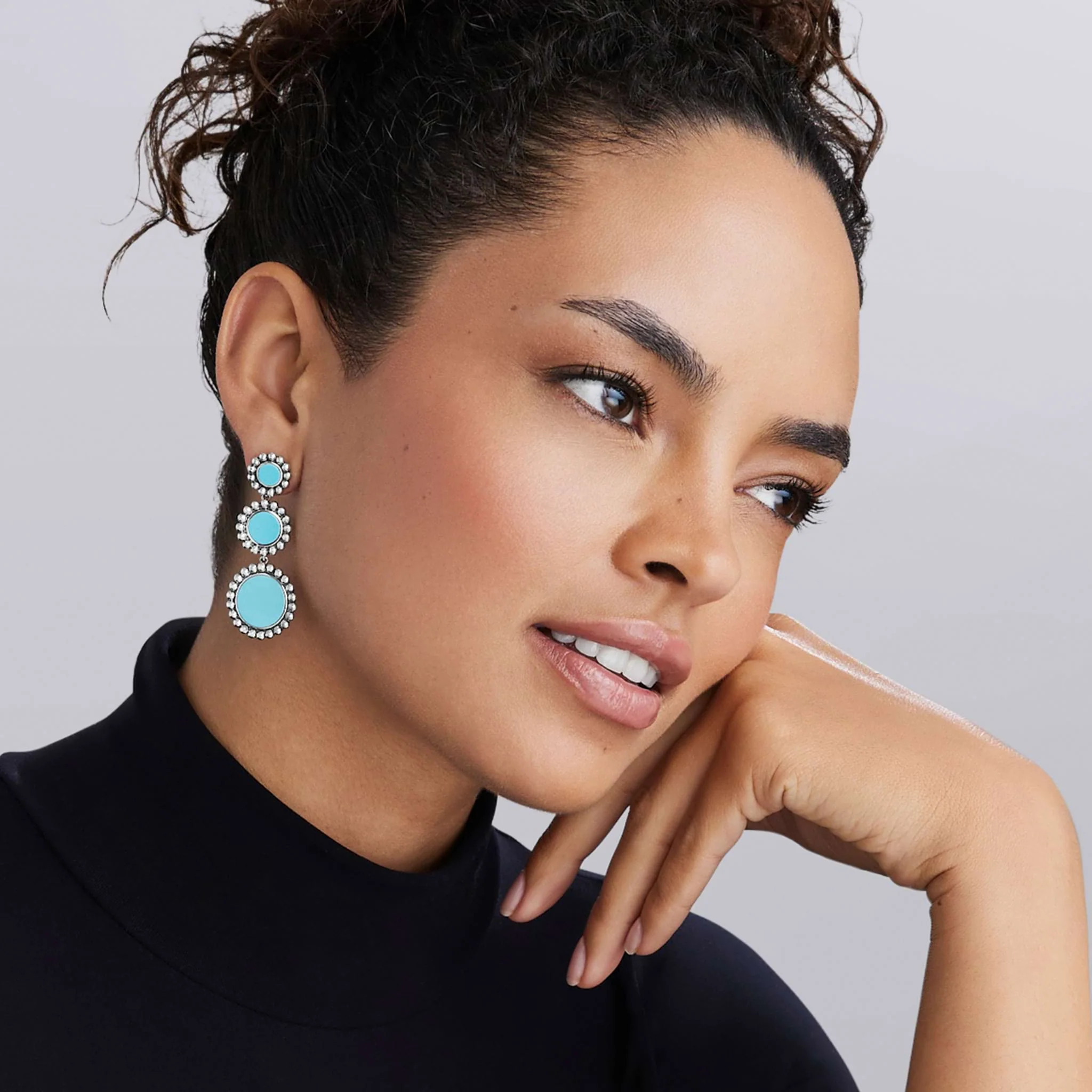 Maya Three Ceramic Circle Drop Earrings - Image 2