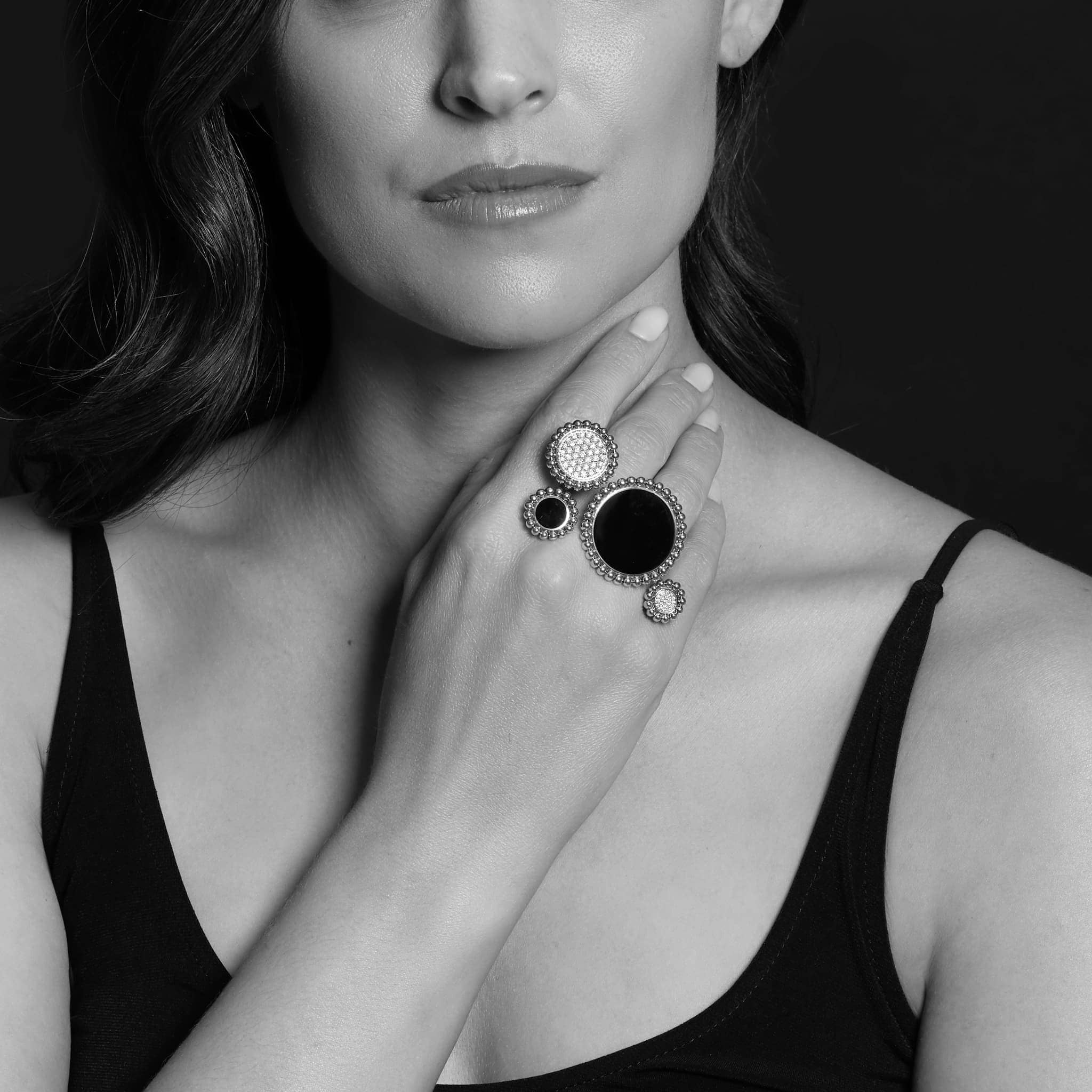 Maya Onyx & Diamond Circle Statement Ring - Image 2