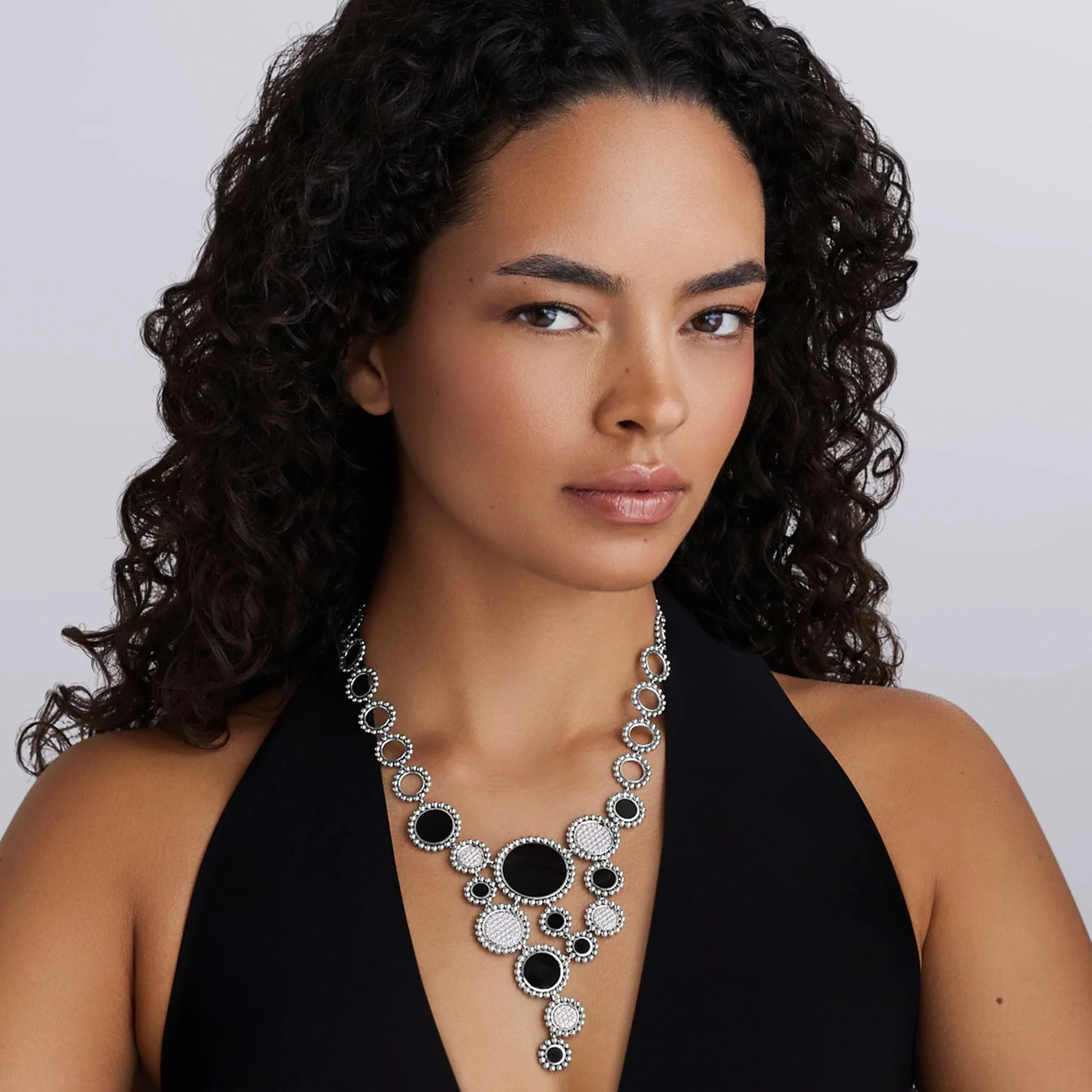 Maya Onyx & Diamond Circle Statement Necklace - Image 2