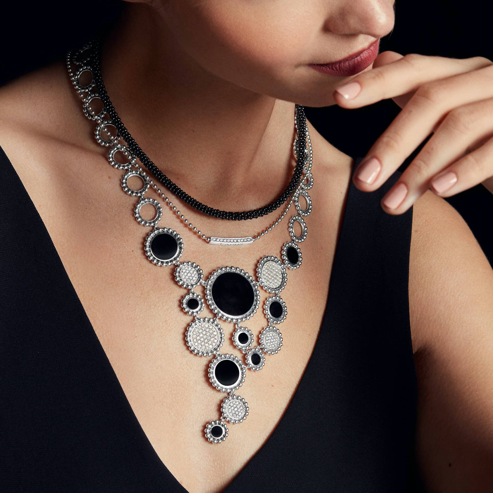 Maya Onyx & Diamond Circle Statement Necklace - Image 3