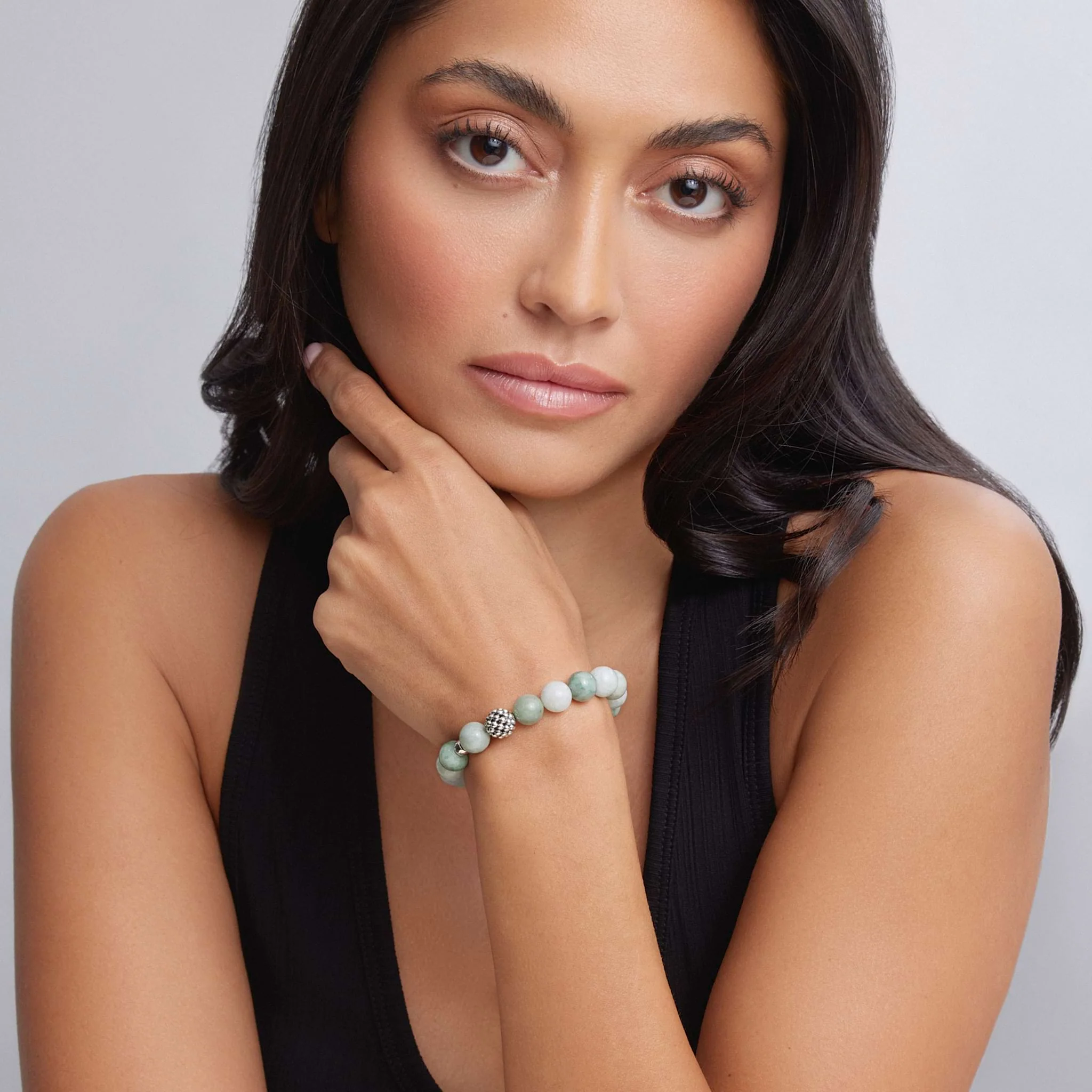 Maya Jade Silver Station Bead Bracelet - Image 2