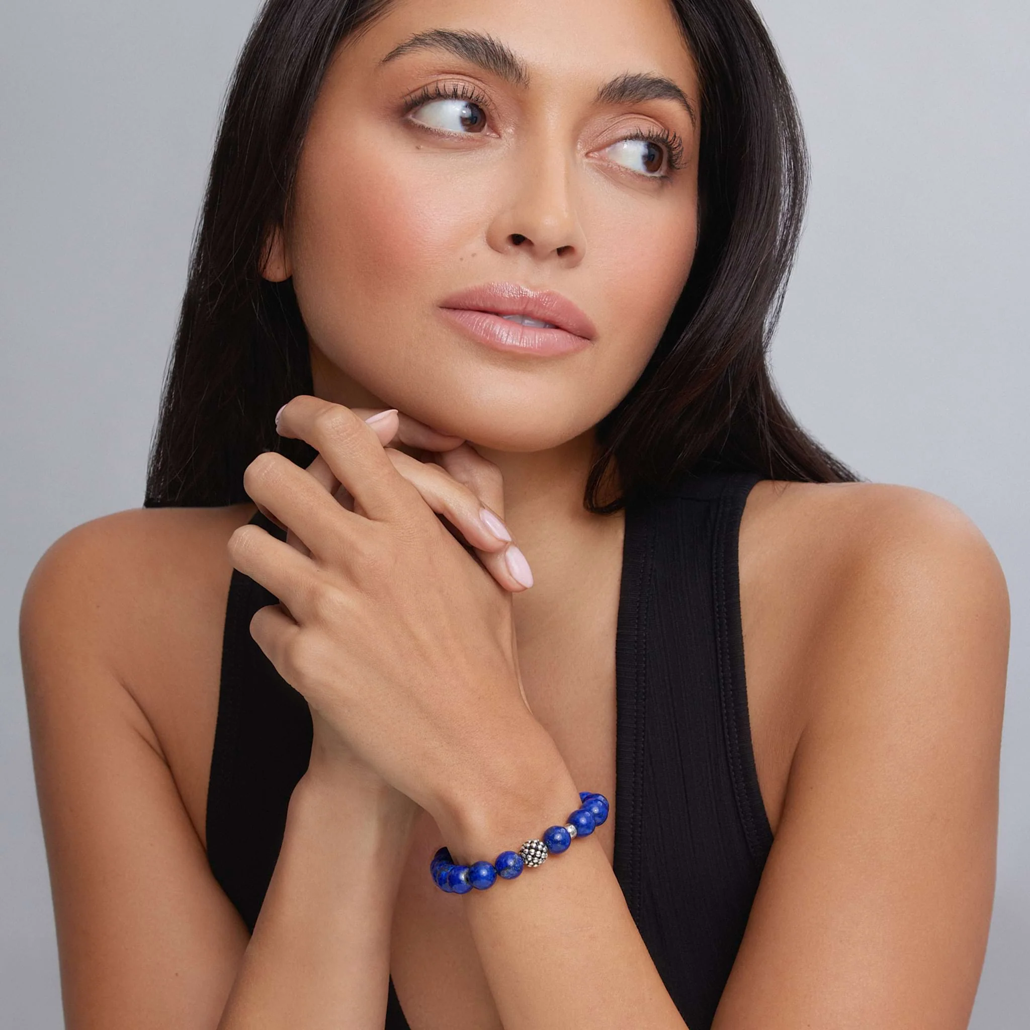 Maya Lapis Silver Station Bead Bracelet - Image 2