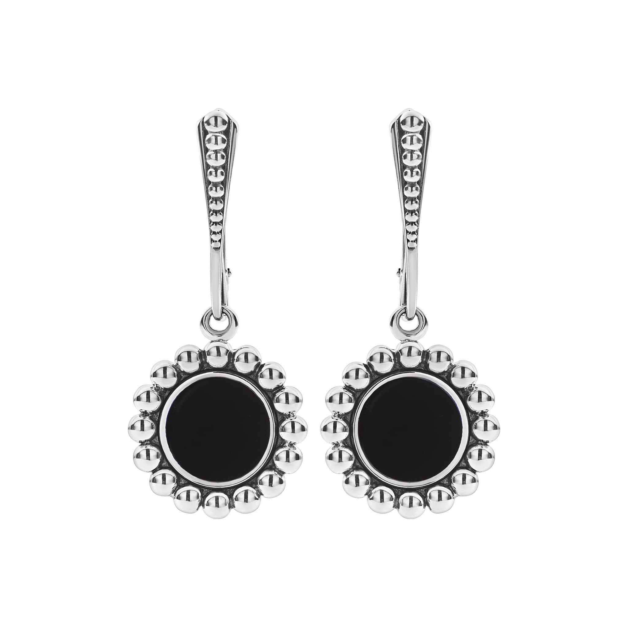 Maya Sterling Silver Small Onyx Circle Drop Earrings - Image 3