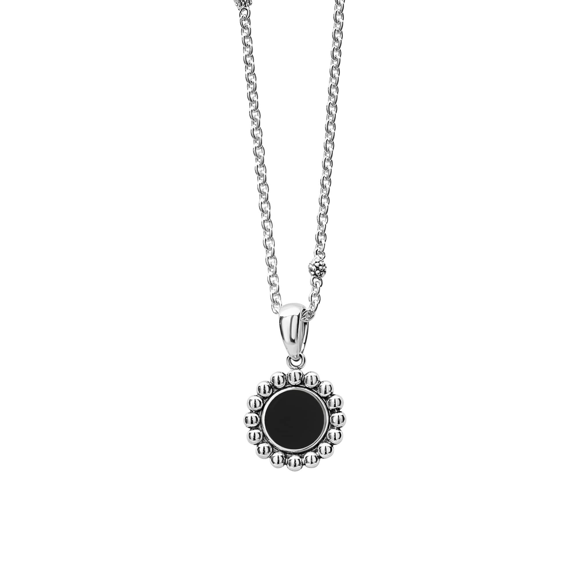 Maya Sterling Silver Small Onyx Circle Pendant Necklace