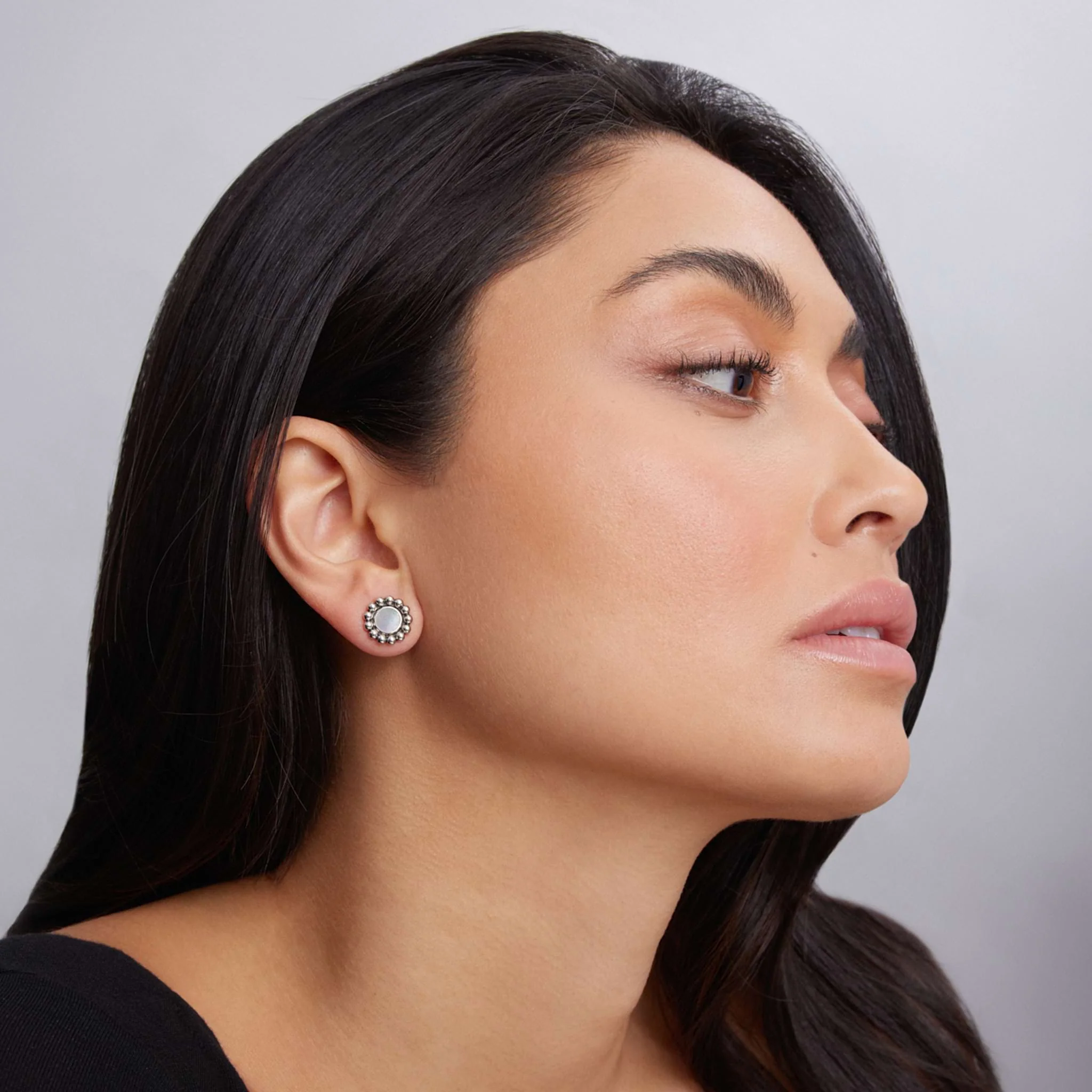 Maya Mother of Pearl Circle Stud Earrings - Image 2