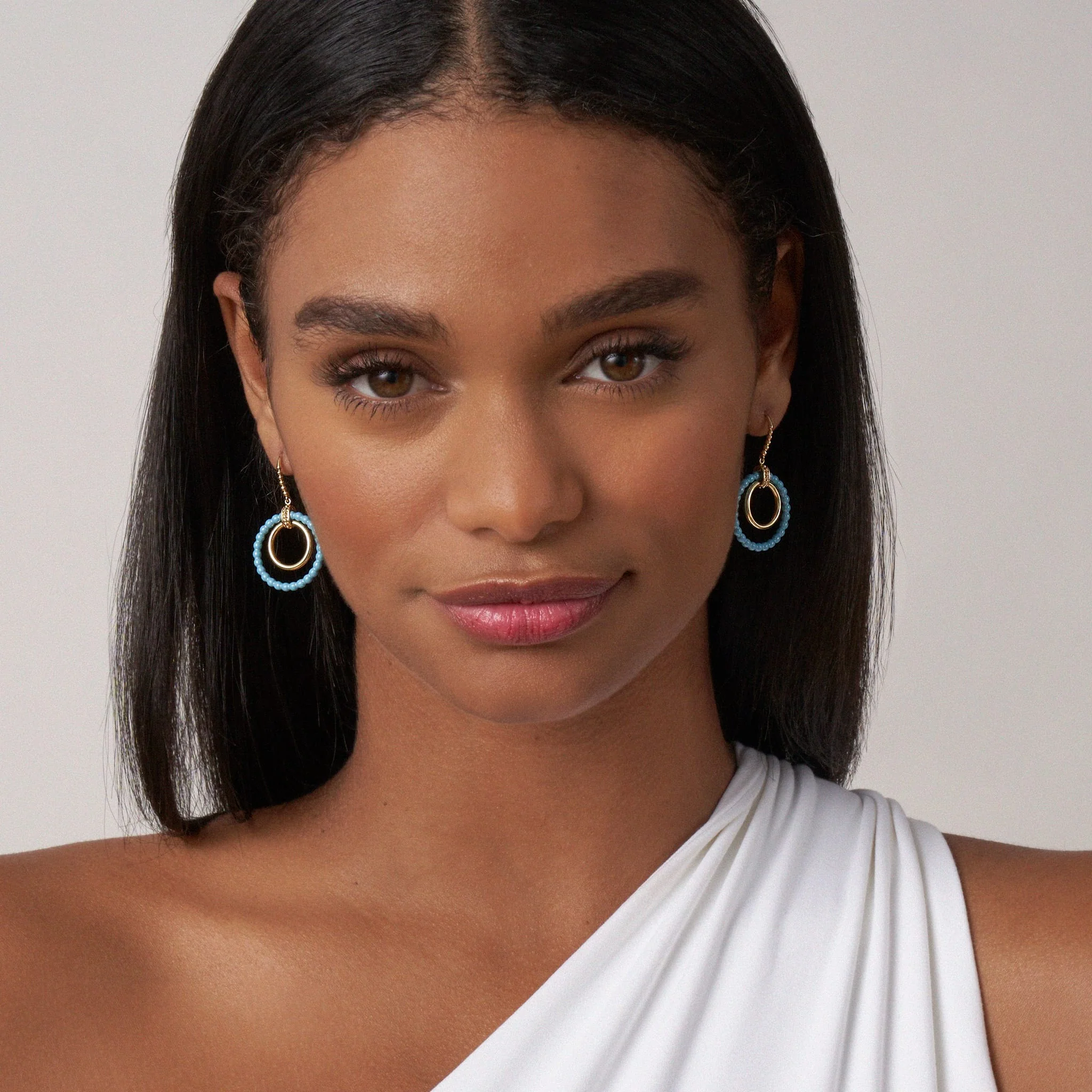 Meridian 18K Gold and Blue Ceramic Circle Drop Earrings - Image 2